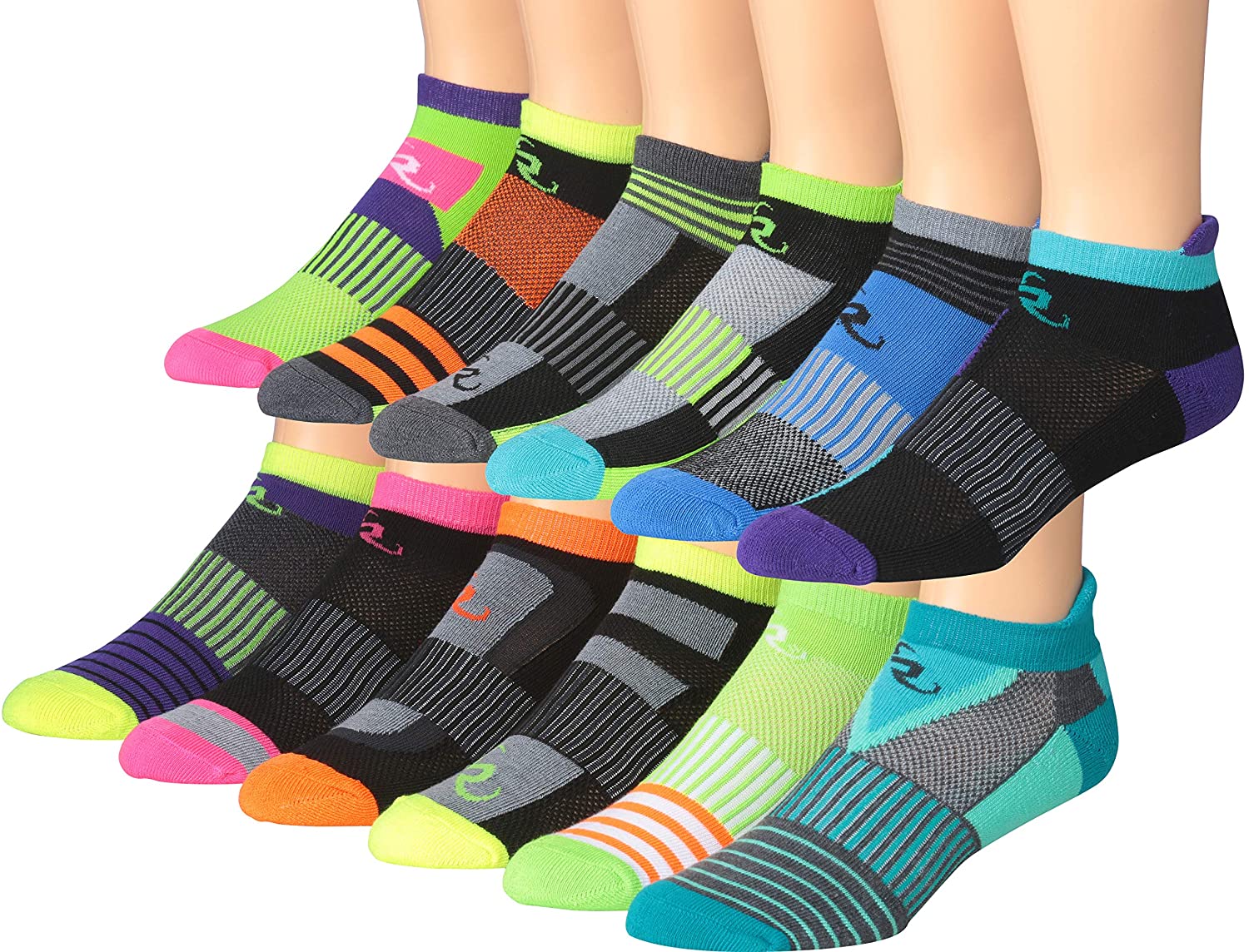 Ronnox Men's 12-Pairs Low Cut Running Socks in various colors, showcasing their breathable and comfortable design.