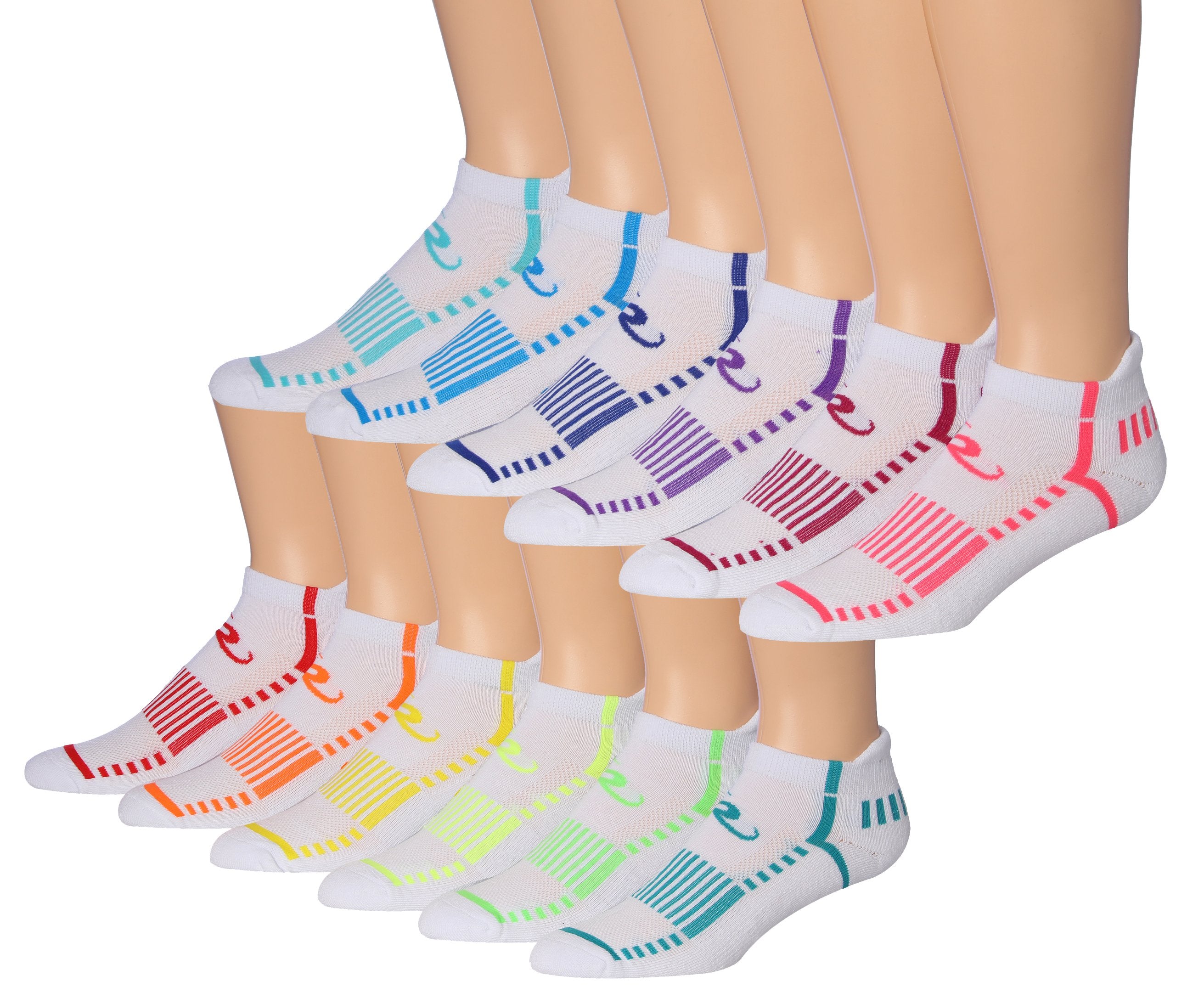 Ronnox Men's 12-Pairs Low Cut Running Socks displayed in various colors, showcasing their athletic design and performance features.