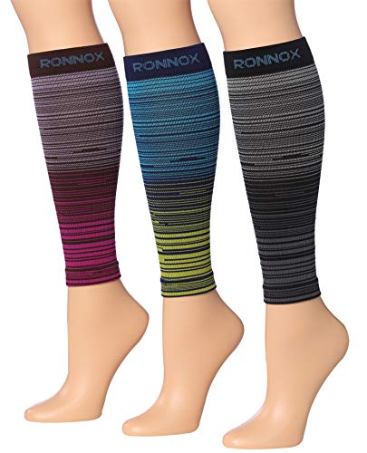 Ronnox Women's Bright Colored Calf Compression Tube Sleeves in Hot Pink and Neon Green, designed for comfort and performance.