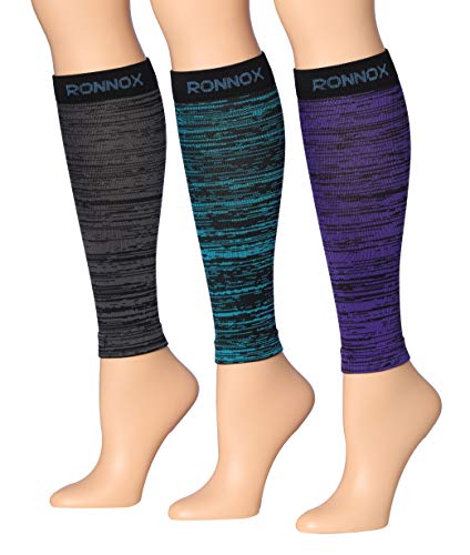 Ronnox Women's 3-Pairs Bright Colored Calf Compression Tube Sleeves in vibrant colors, showcasing their design and fit.
