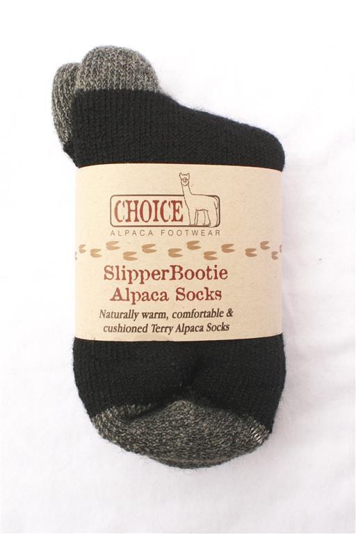 SlipperBootie Alpaca Socks in Cocoa Brown, showcasing their soft texture and cozy design, perfect for warmth and comfort.