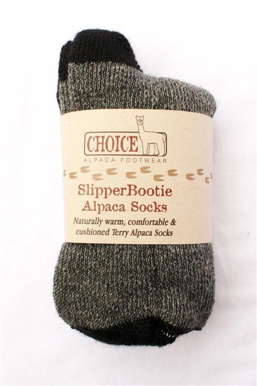 SlipperBootie Alpaca Socks in Cocoa Brown, showcasing their soft texture and cozy design, perfect for warmth and comfort.