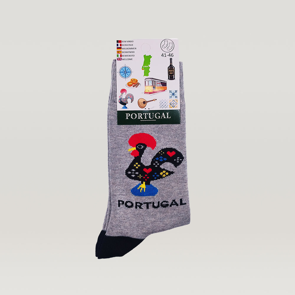 Colorful Barcelos Rooster socks made from premium cotton, featuring a vibrant rooster design.