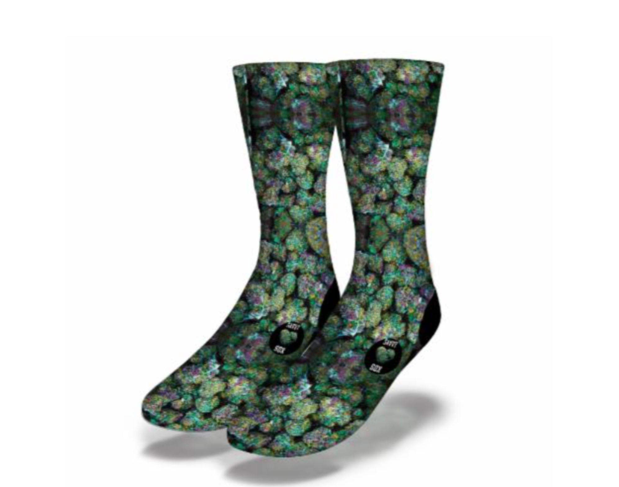 Colorful STICKY NUGS Funny Weed Socks featuring marijuana pot leaf designs, perfect for stoners.