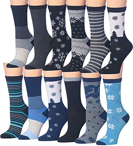 A collection of 12 pairs of colorful patterned crew socks for women, showcasing various vibrant designs and styles.