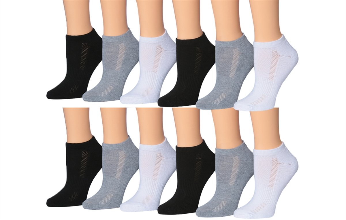 Tipi Toe Women's 12-Pairs Low Cut Athletic Sport Performance Socks displayed in various colors and styles, showcasing their low cut design and quality fabric.