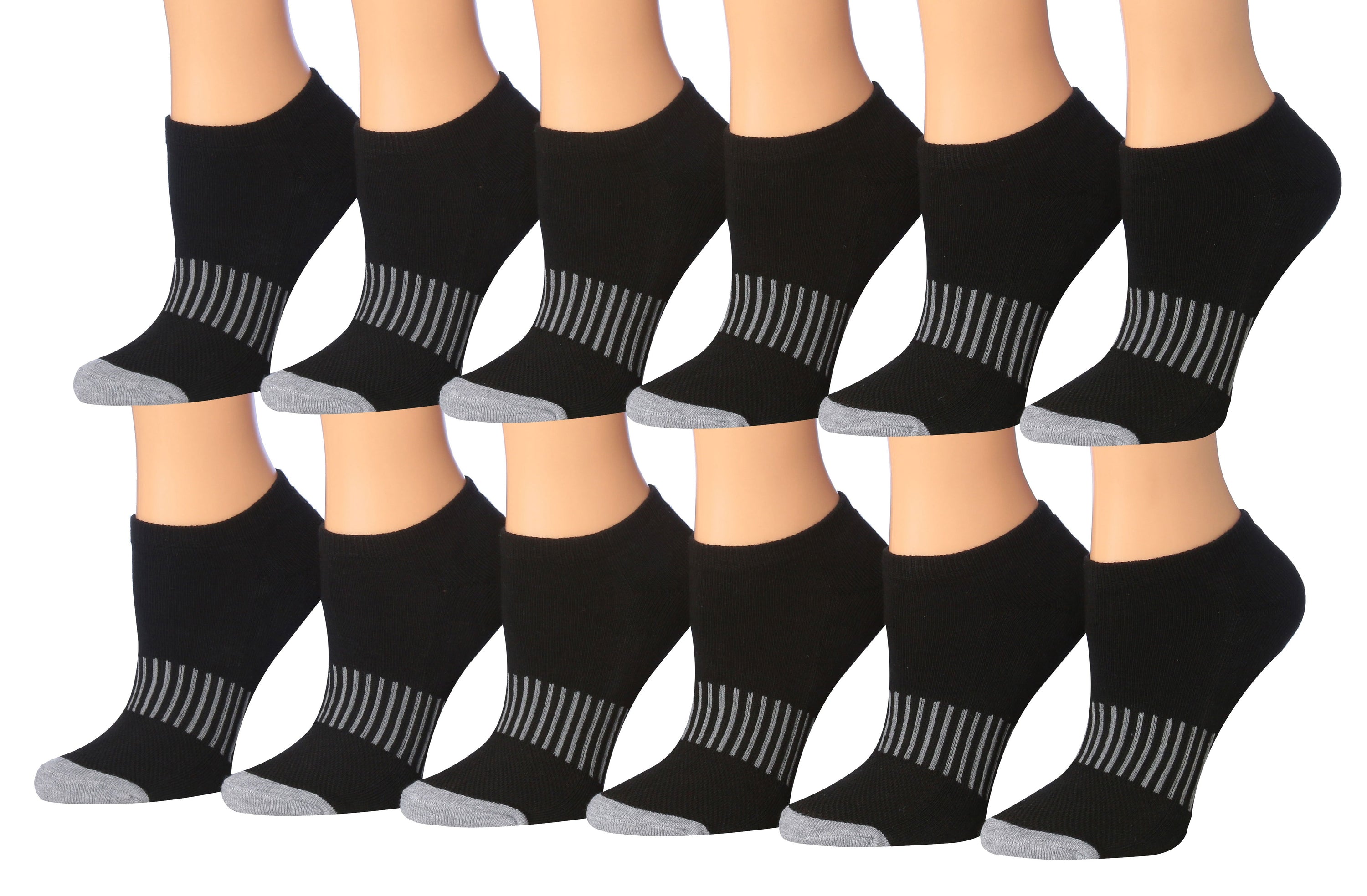 Tipi Toe Women's 12-Pairs Low Cut Athletic Sport Performance Socks in various colors, showcasing their low cut design and quality fabric.