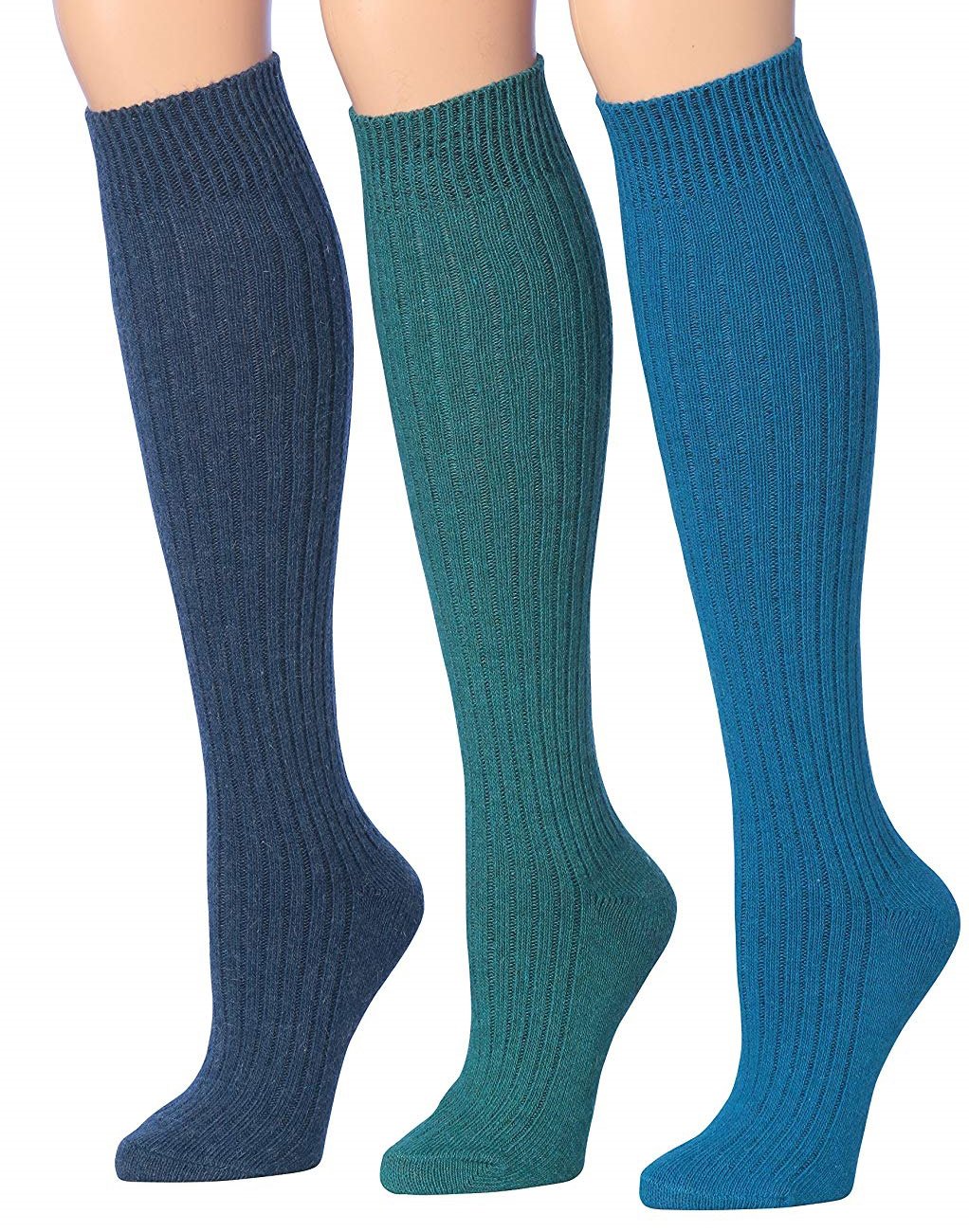 Tipi Toe Women's Ragg Marled Ribbed Boot Socks in various colors, showcasing their over-the-calf design and ribbed texture.