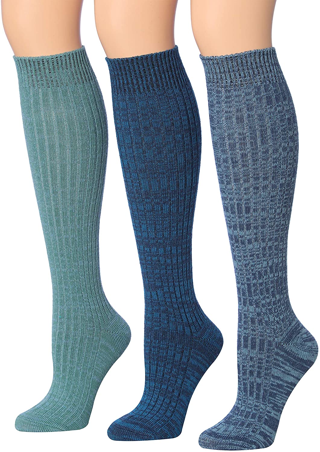 Tipi Toe Women's Ragg Marled Ribbed Boot Socks in various colors, showcasing their over-the-calf design and ribbed texture.