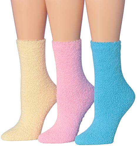 Tipi Toe Women's Cozy Microfiber Anti-Skid Soft Fuzzy Crew Socks in assorted colors, showcasing their plush texture and anti-skid design.