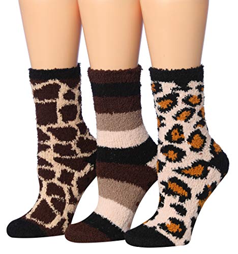 Tipi Toe Women's 3-Pairs Cozy Microfiber Anti-Skid Soft Fuzzy Crew Socks in various colors, showcasing their soft texture and anti-skid soles.