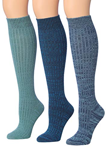 Tipi Toe Women's Ribbed Cable Knee High Wool-Blend Boot Socks in various colors, showcasing their stylish design and knee-high length.