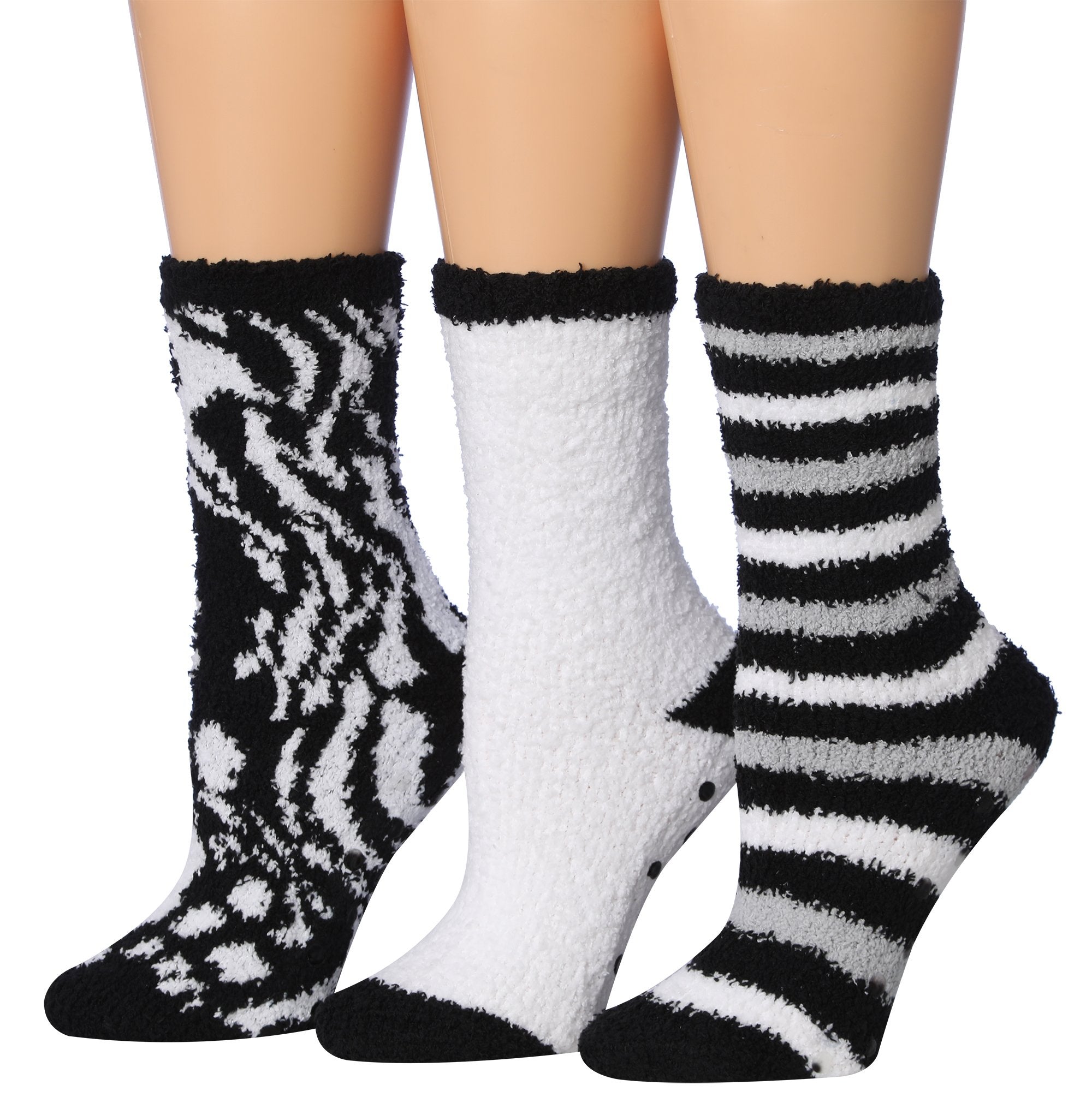 Tipi Toe Women's 3-Pairs Winter Snowflakes Anti-Skid Soft Fuzzy Crew Socks in cozy microfiber with a stylish snowflake pattern.