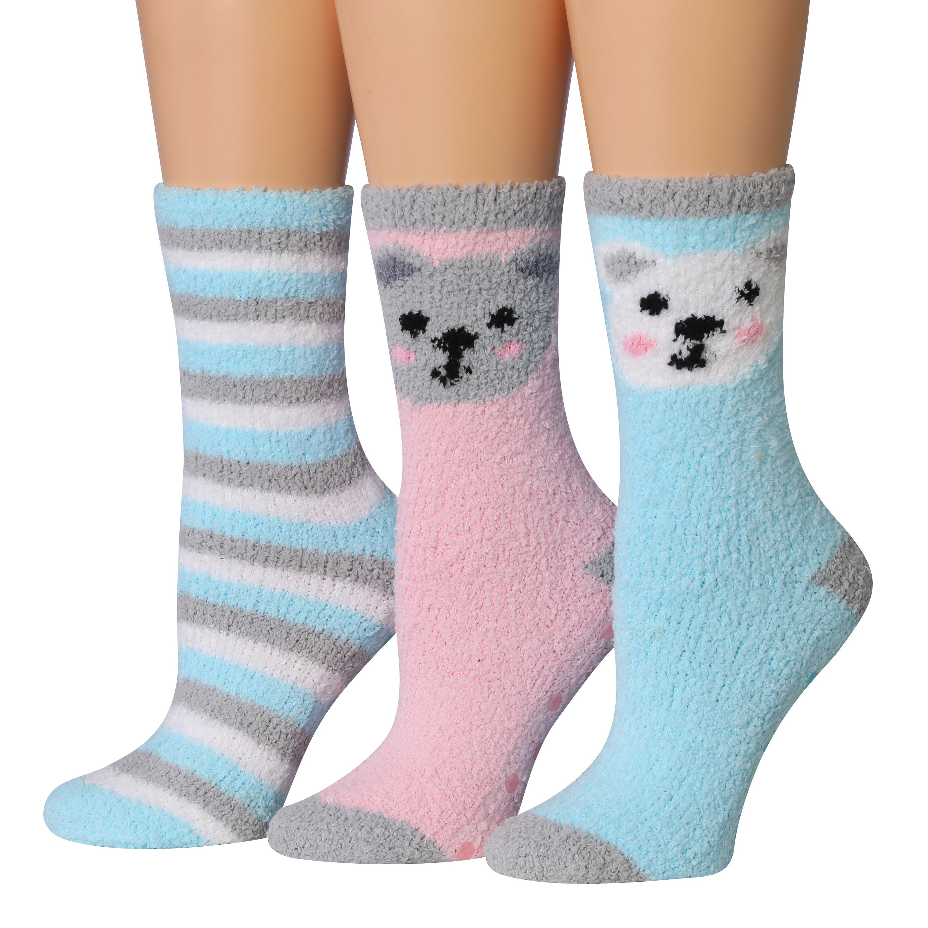 Tipi Toe Women's 3-Pairs Winter Snowflakes Anti-Skid Soft Fuzzy Crew Socks in cozy microfiber with a stylish snowflake pattern.