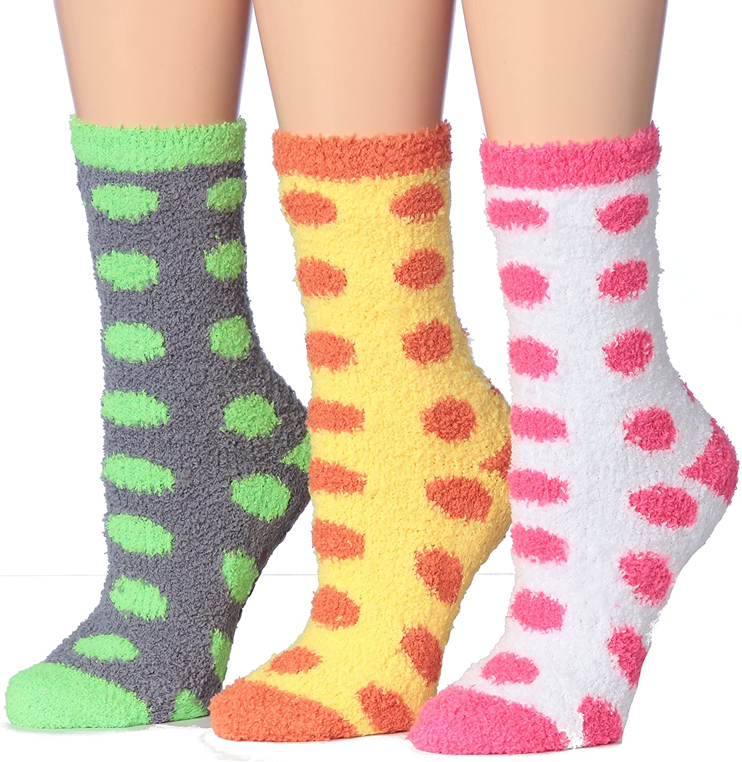 Tipi Toe Women's 3-Pairs Winter Snowflakes Anti-Skid Soft Fuzzy Crew Socks in cozy microfiber with a stylish snowflake pattern.