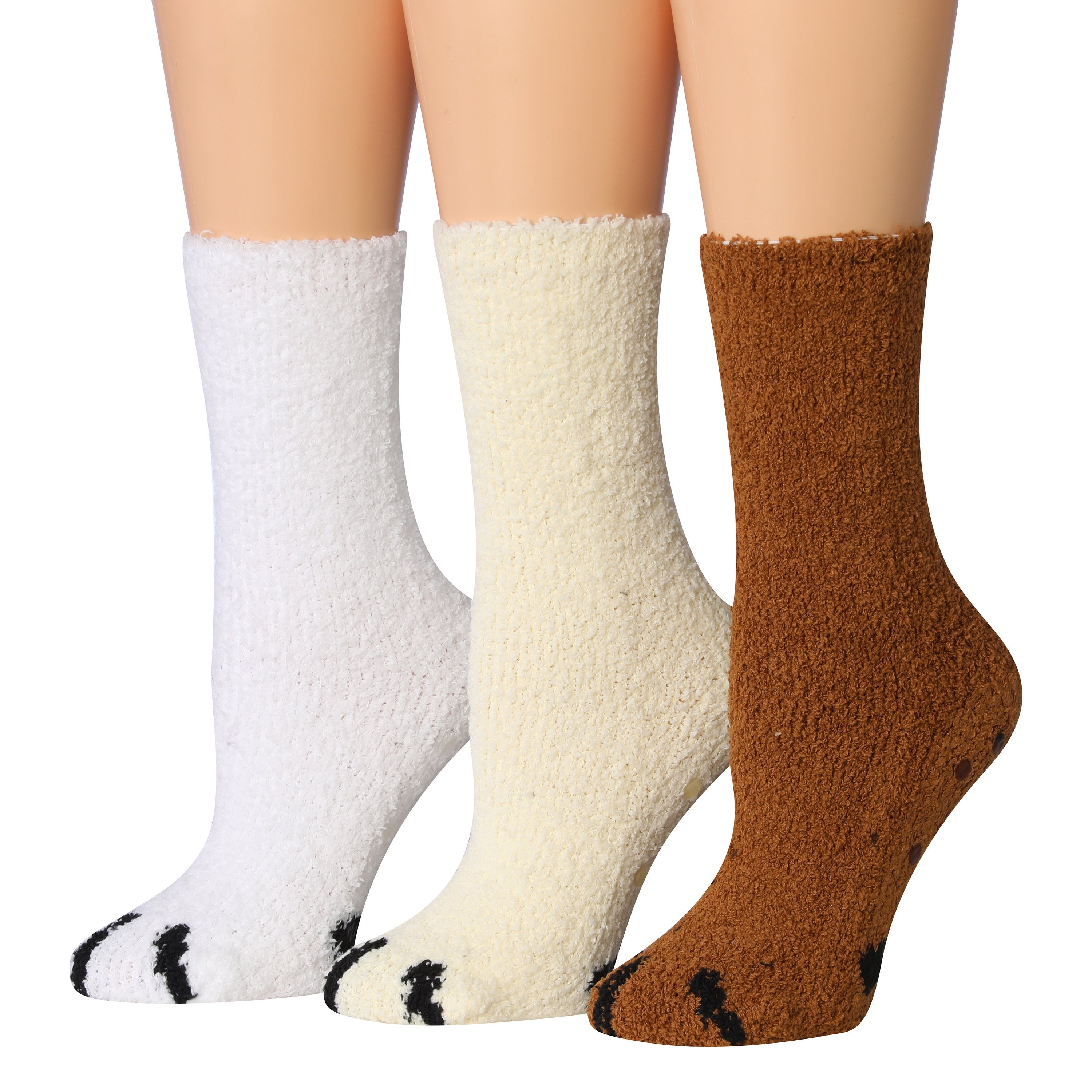 Tipi Toe Women's 3-Pairs Winter Snowflakes Anti-Skid Soft Fuzzy Crew Socks featuring cozy microfiber material and stylish snowflake patterns.
