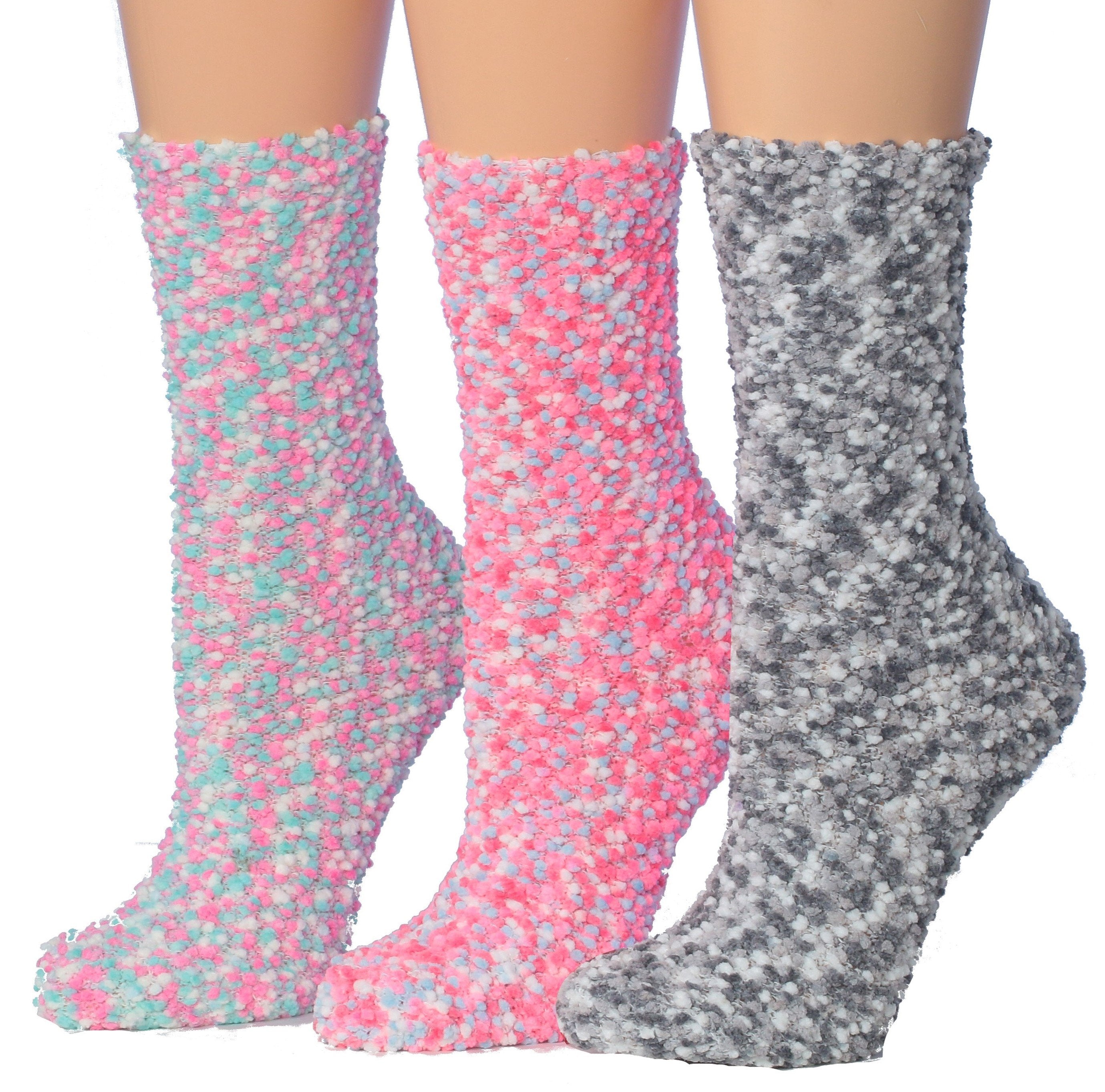 Tipi Toe Women's 3-Pairs Winter Snowflakes Anti-Skid Soft Fuzzy Crew Socks featuring cozy microfiber material and stylish snowflake patterns.