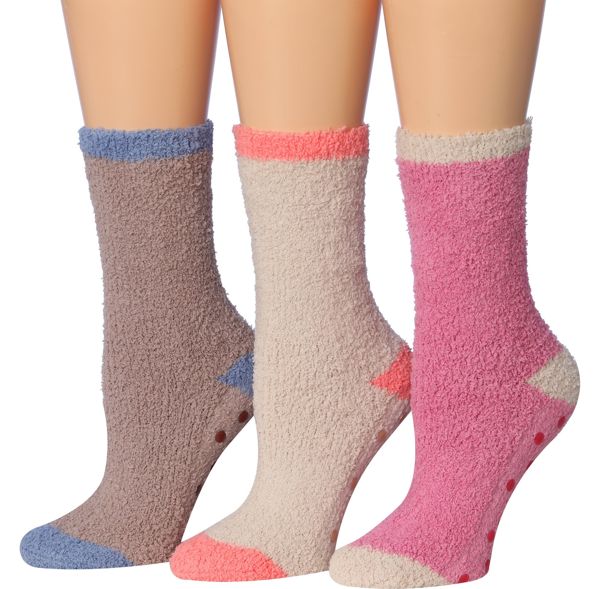 Tipi Toe Women's 3-Pairs Winter Snowflakes Anti-Skid Soft Fuzzy Crew Socks featuring cozy microfiber and festive snowflake patterns.