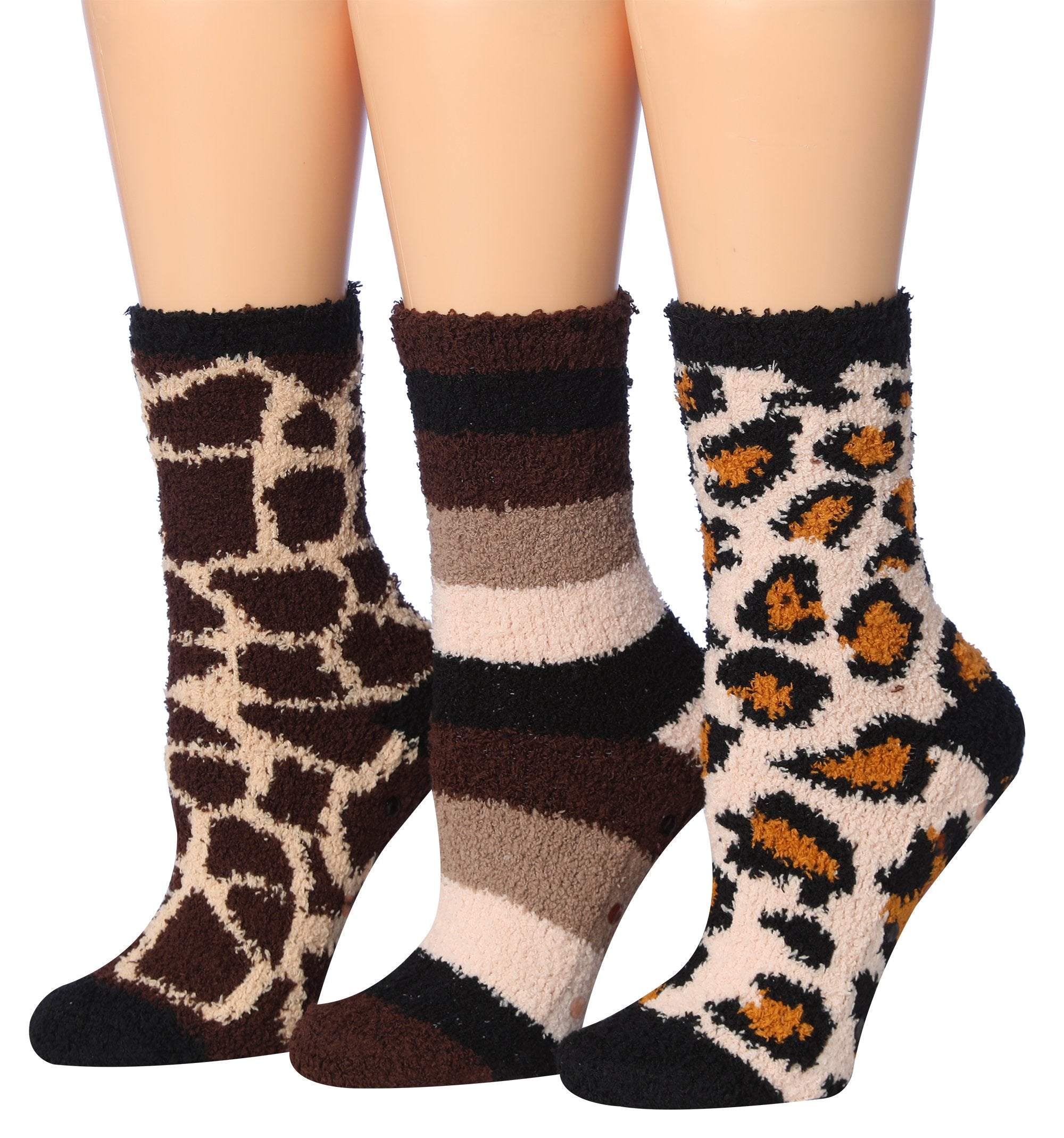 Tipi Toe Women's 3-Pairs Winter Snowflakes Anti-Skid Soft Fuzzy Crew Socks featuring cozy microfiber and festive snowflake patterns.