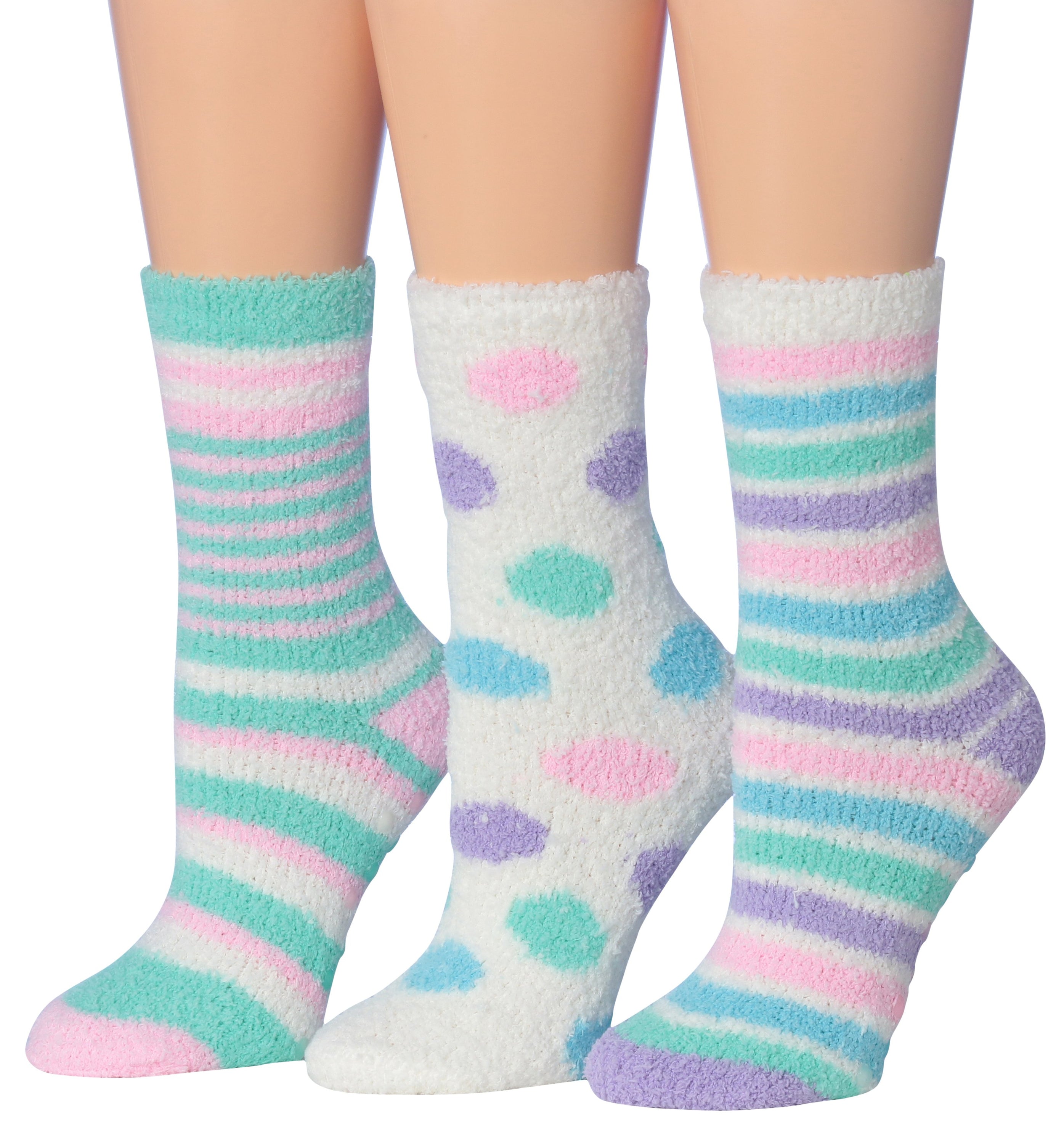 Tipi Toe Women's 3-Pairs Winter Snowflakes Anti-Skid Soft Fuzzy Crew Socks featuring a cozy design with snowflakes pattern.