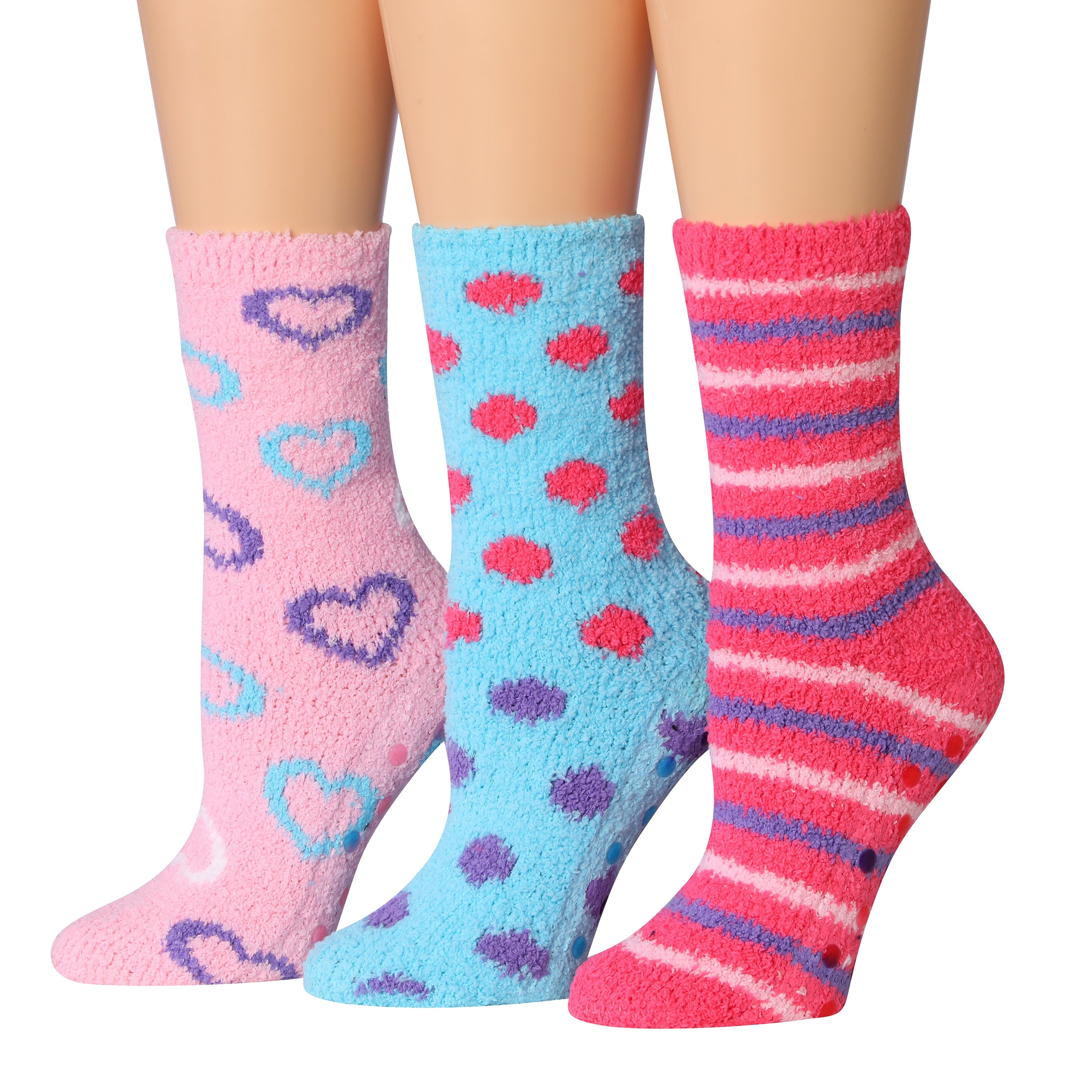 Tipi Toe Women's 3-Pairs Winter Snowflakes Anti-Skid Soft Fuzzy Crew Socks featuring a cozy design with snowflakes pattern.