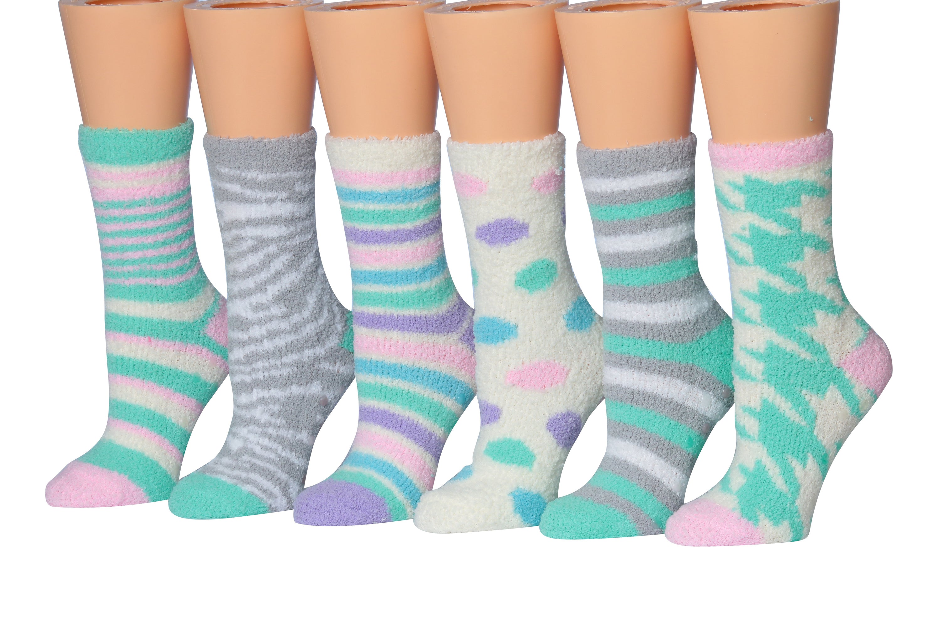 A colorful assortment of Tipi Toe Women's cozy microfiber anti-skid fuzzy crew socks, showcasing various vibrant colors and soft textures.