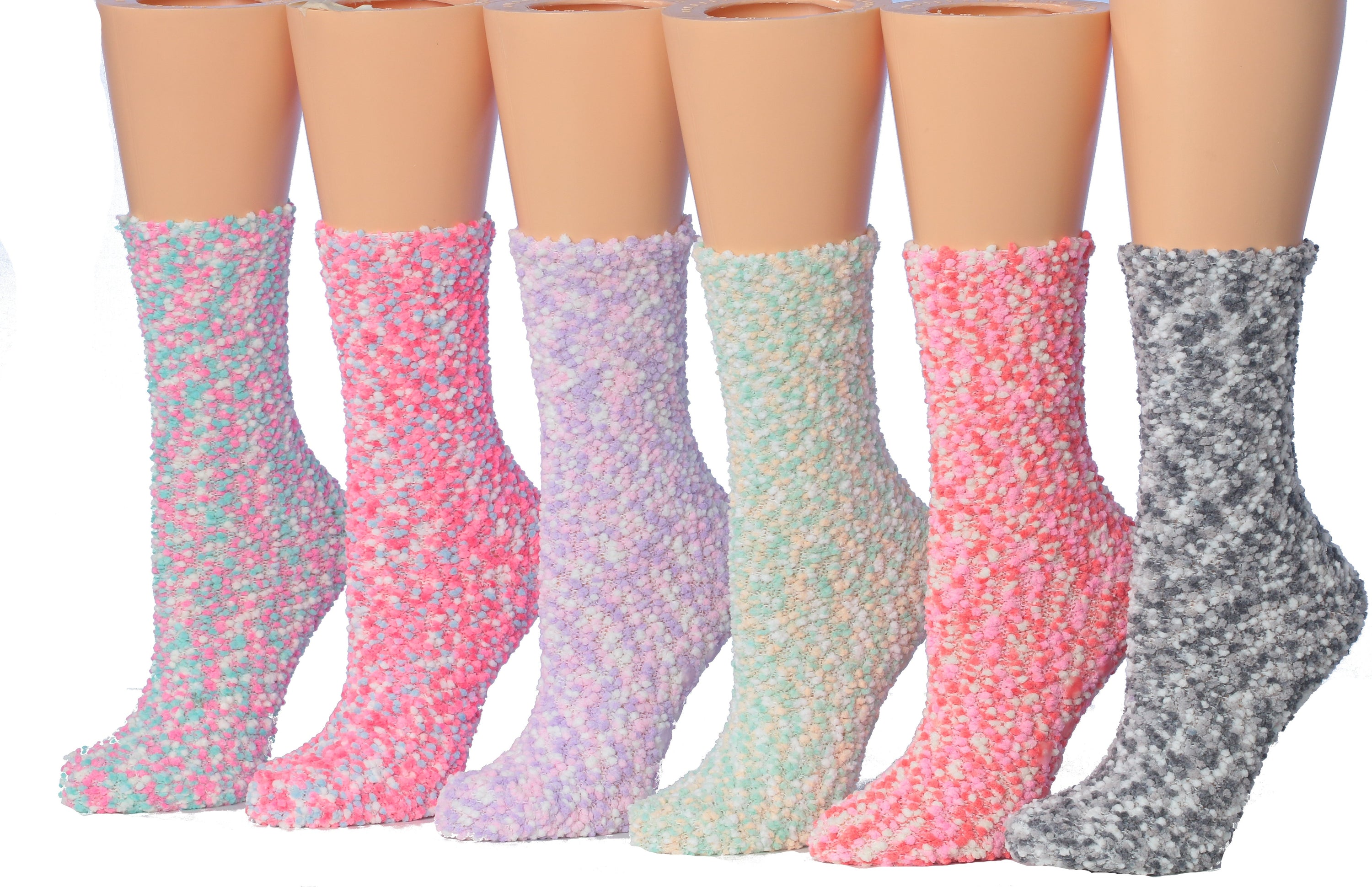 A colorful assortment of Tipi Toe Women's cozy microfiber anti-skid fuzzy crew socks, showcasing various vibrant colors and soft textures.