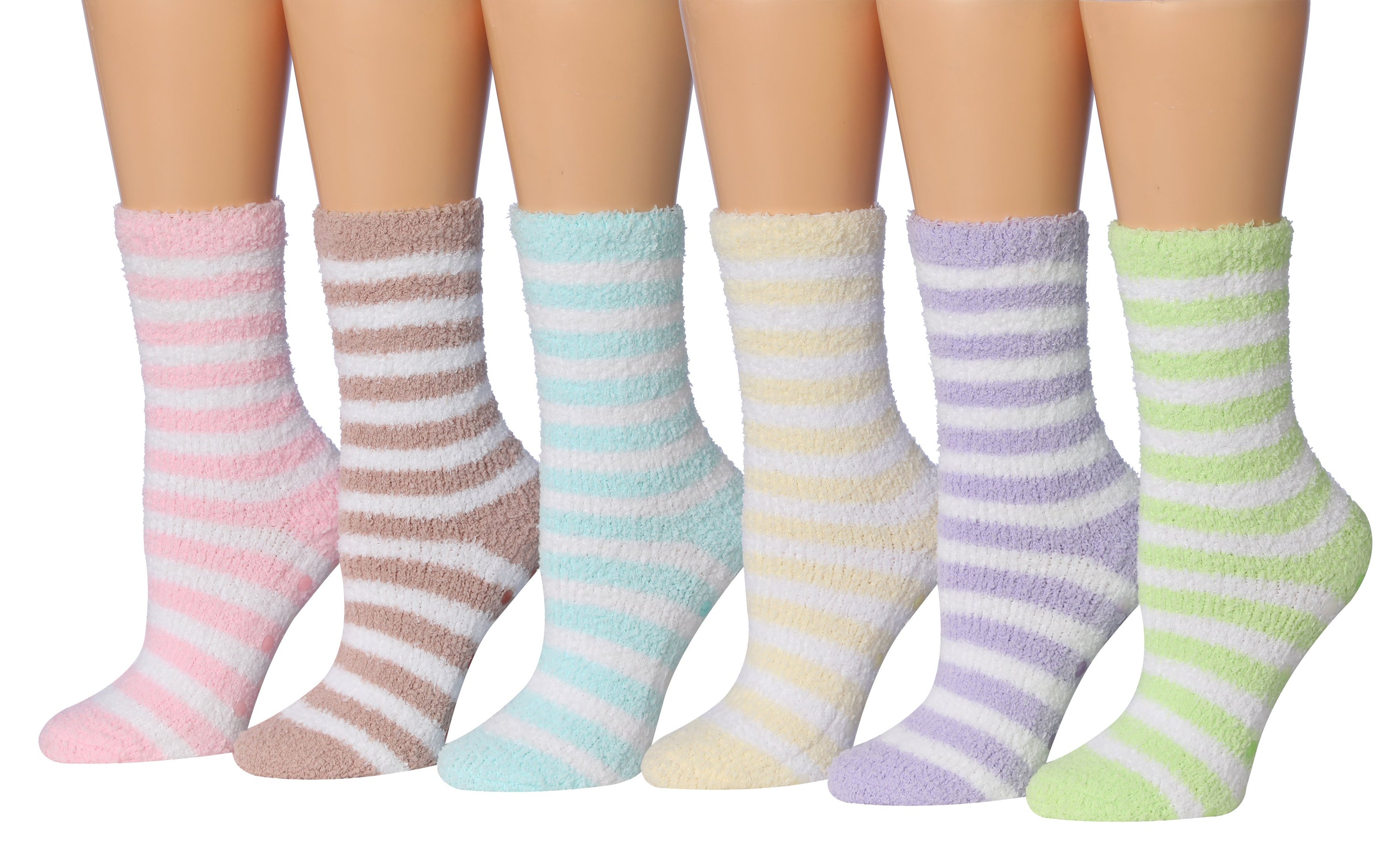 A colorful assortment of Tipi Toe Women's cozy microfiber anti-skid soft fuzzy crew socks, showcasing various vibrant colors and textures.