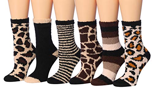 Tipi Toe Women's 6-Pairs Cozy Microfiber Anti-Skid Soft Fuzzy Crew Socks in various colors, showcasing their soft texture and anti-skid soles.