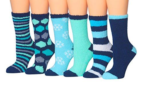 A colorful assortment of Tipi Toe Women's cozy microfiber anti-skid soft fuzzy crew socks, showcasing their vibrant patterns and plush texture.