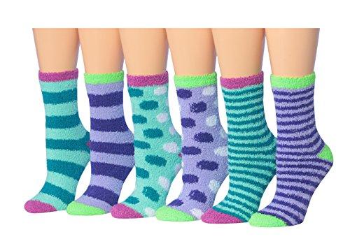 Tipi Toe Women's 6-Pairs Cozy Microfiber Anti-Skid Soft Fuzzy Crew socks in various vibrant colors, showcasing their soft and fuzzy texture.