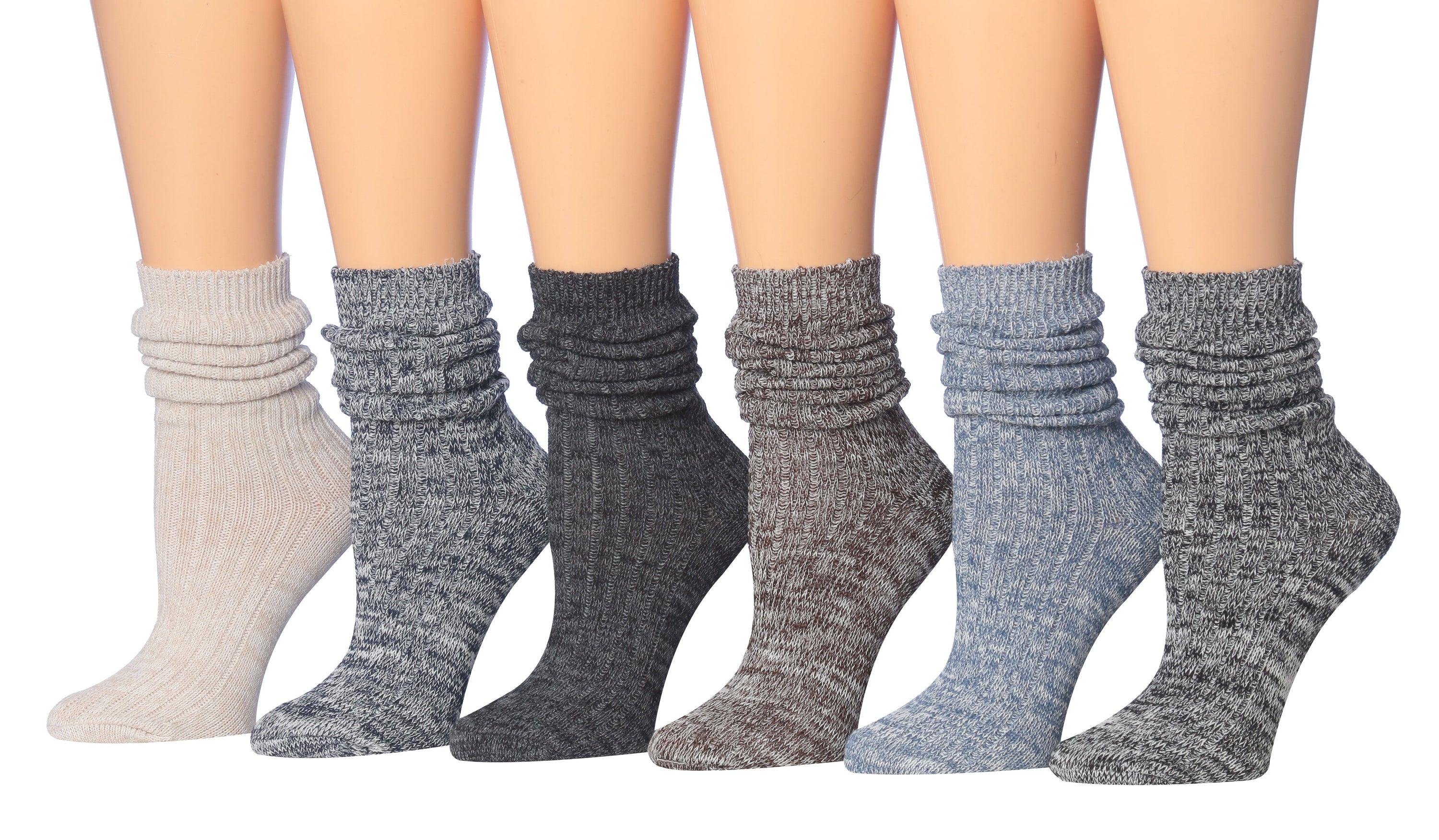 Tipi Toe Women's Ragg Cotton Warm Winter Crew Boot Socks in various colors, showcasing their soft texture and cozy design.