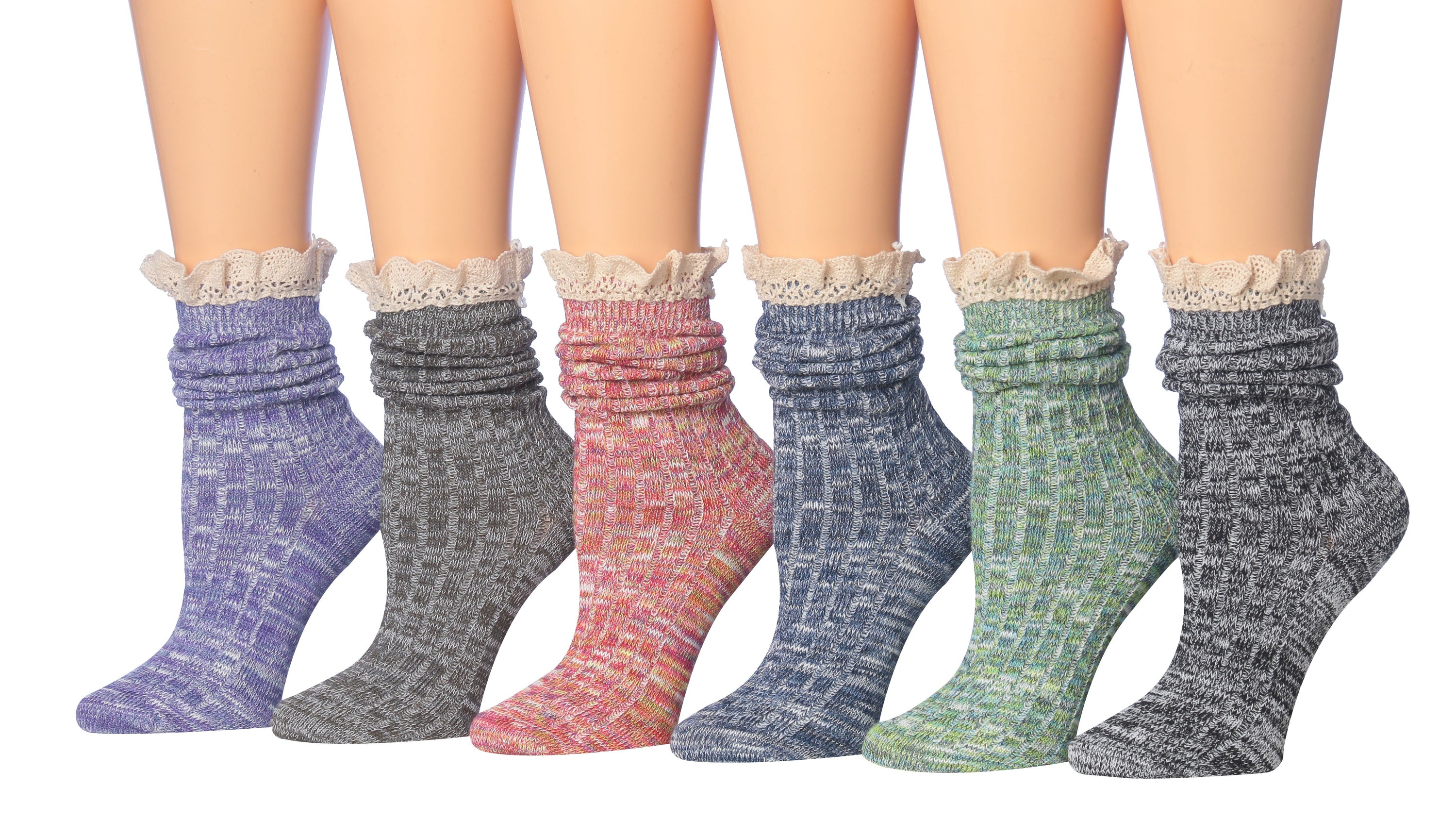 Tipi Toe Women's Ragg Cotton Warm Winter Crew Boot Socks in various colors, showcasing their soft texture and cozy design.