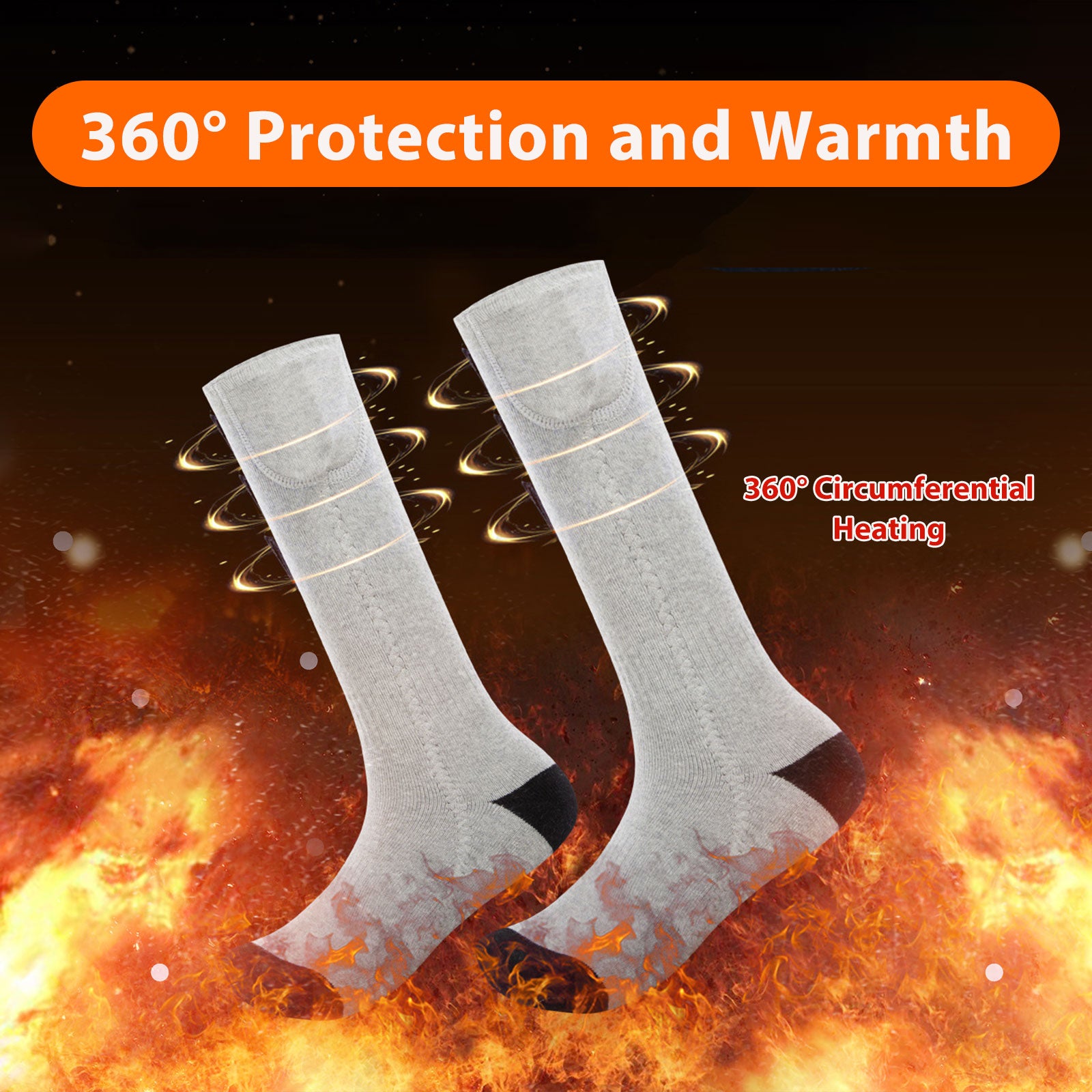 A pair of black and grey USB heating socks designed for winter warmth, featuring carbon fiber heating technology.
