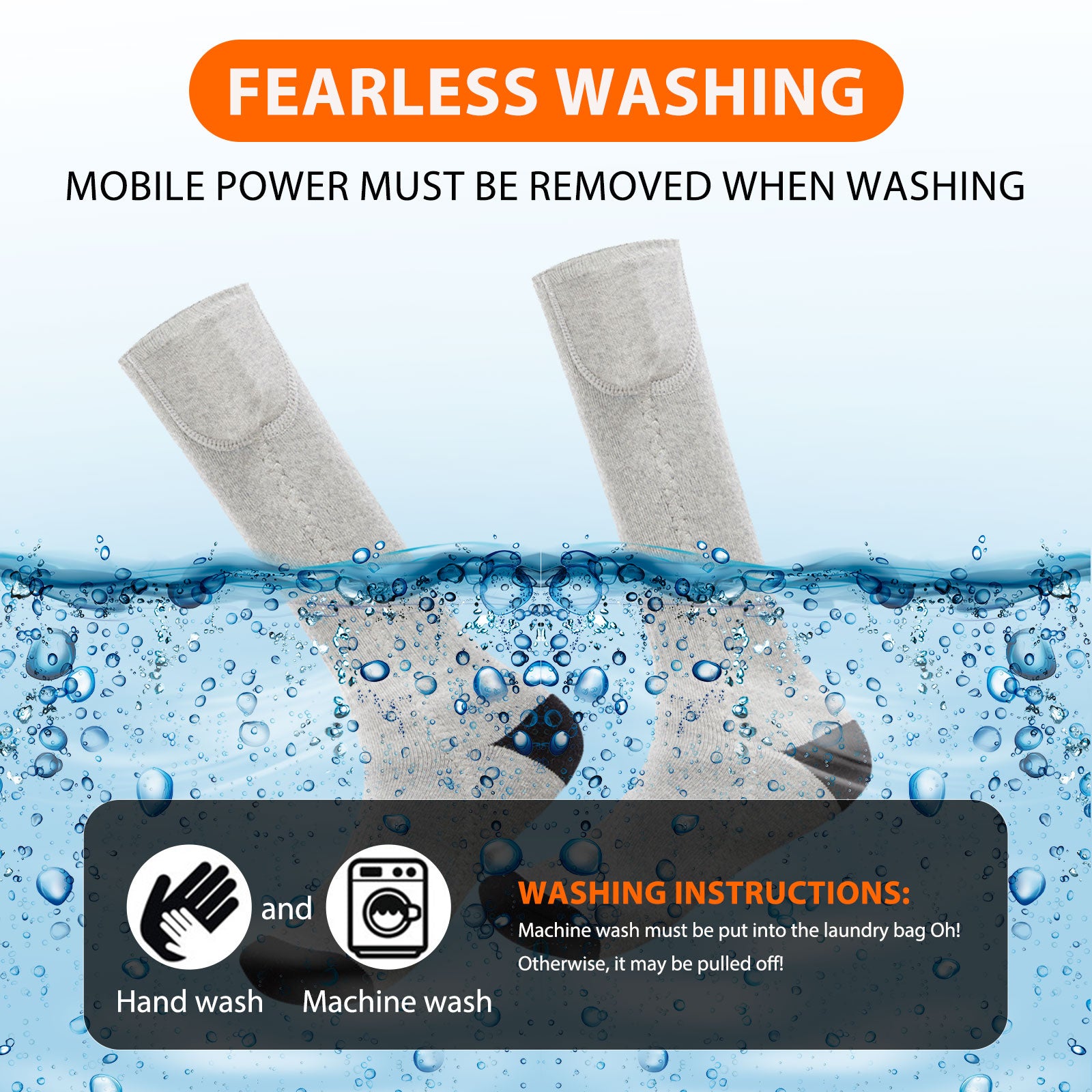 A pair of black and grey USB heating socks designed for winter warmth, featuring carbon fiber heating technology.