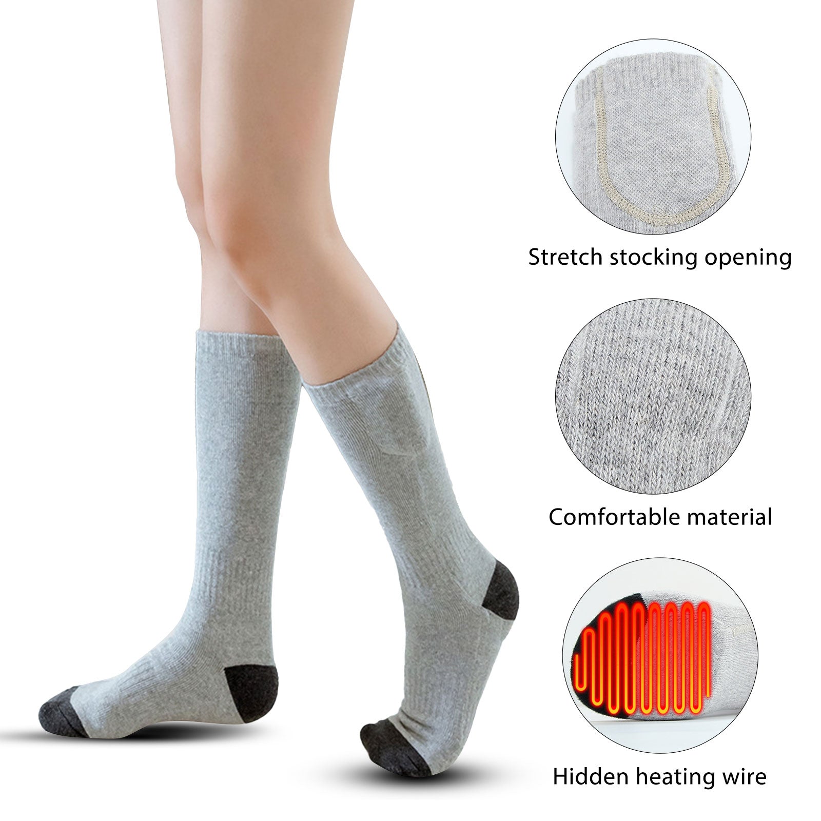 A pair of black and grey USB heating socks designed for winter warmth, featuring carbon fiber heating technology.