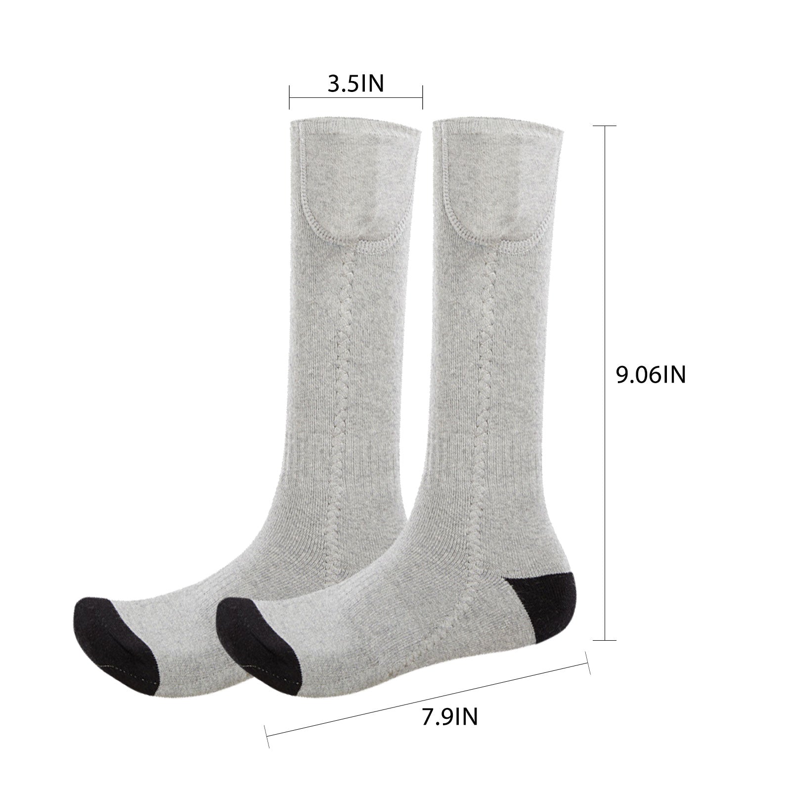 A pair of black and grey USB heating socks designed for winter warmth, featuring carbon fiber heating technology.