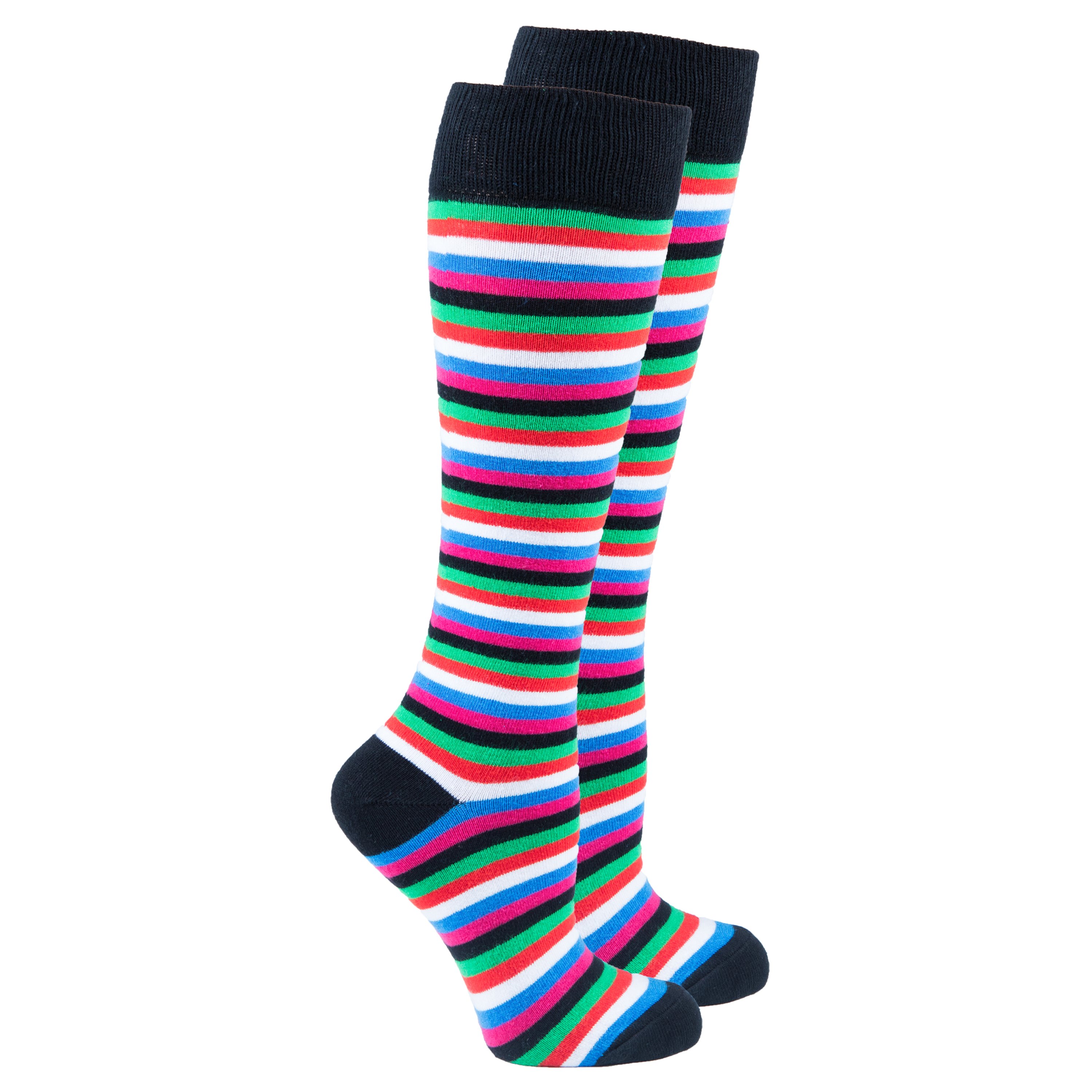 A pair of stylish Women's Blackish Stripe Knee High Socks featuring a trendy stripe pattern, made from soft Turkish cotton for comfort.