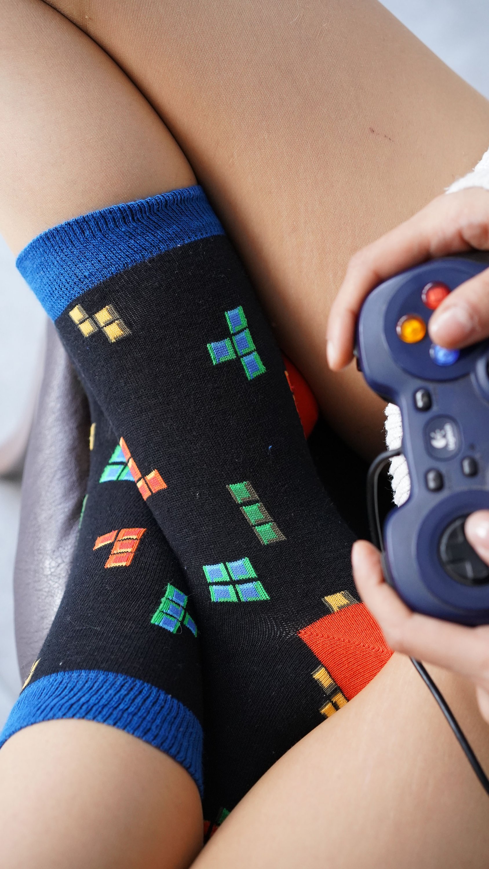 Colorful Women's Blocks Socks featuring trendy patterns and soft cotton material, perfect for adding style to any outfit.