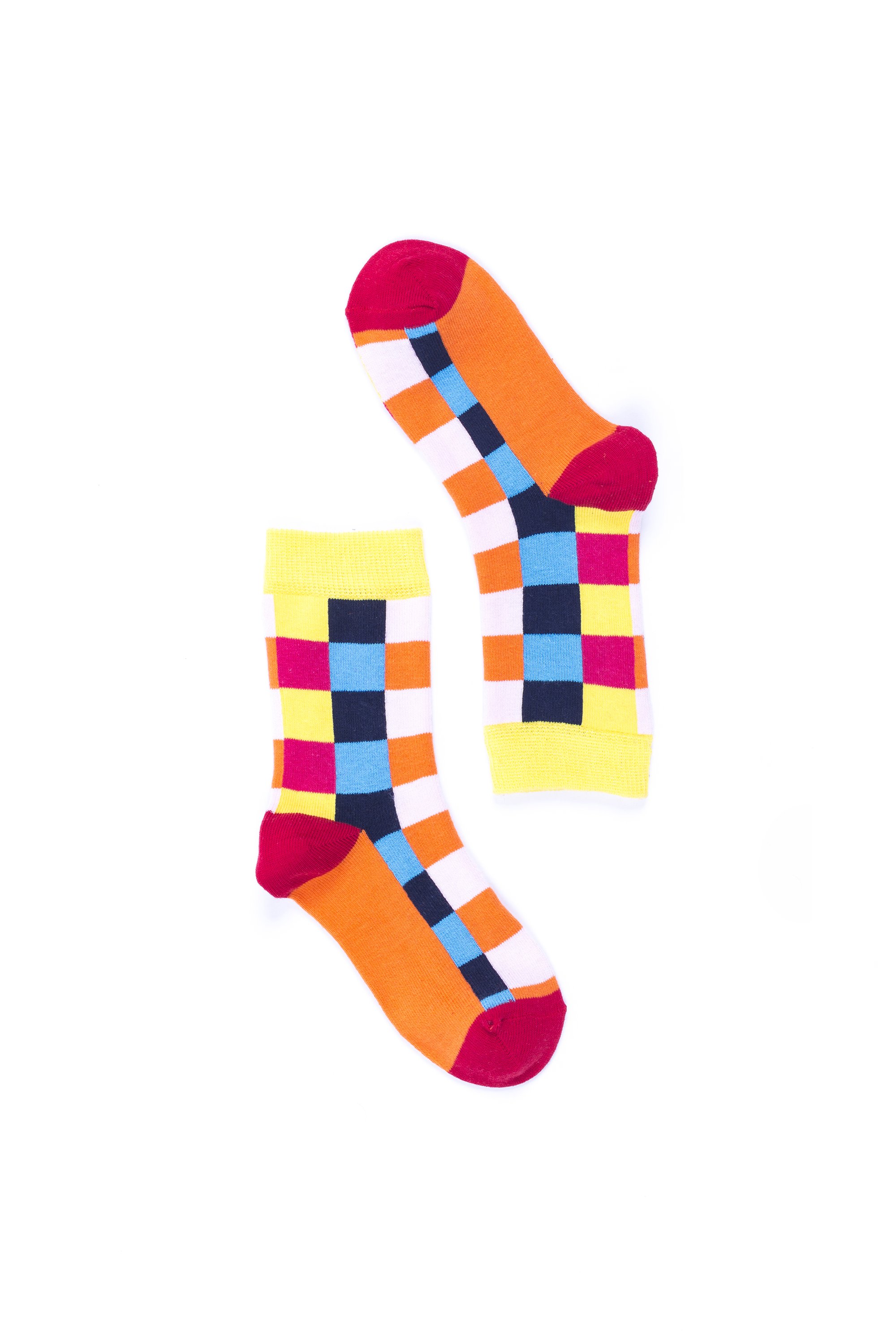 A pair of vibrant Women's Canary Square Socks featuring colorful patterns, designed for comfort and style.