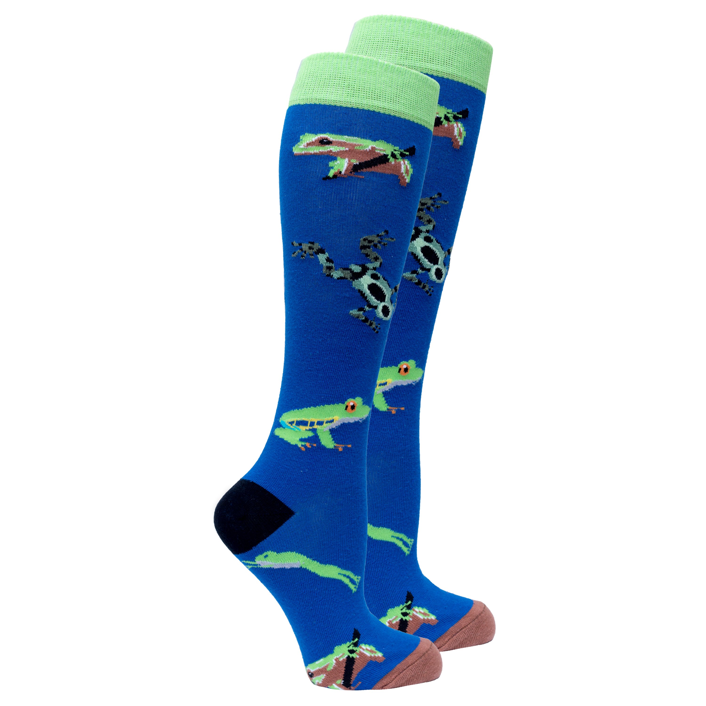 Colorful Women's Frog Knee High Socks made from soft Turkish cotton, featuring a fun frog design for a stylish look.