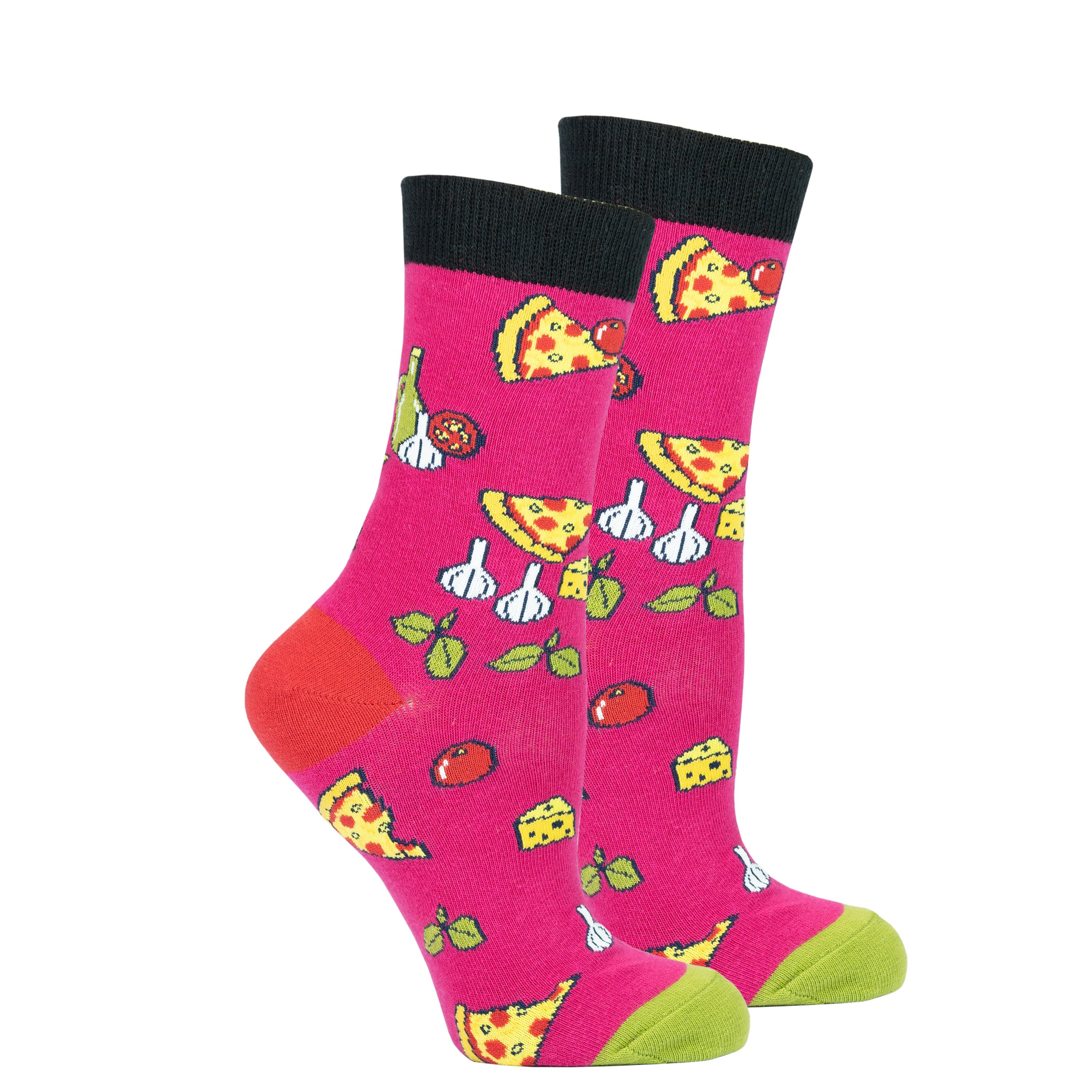 Colorful Women's Pizza Chef Socks featuring a fun pizza design, made from soft cotton for comfort.
