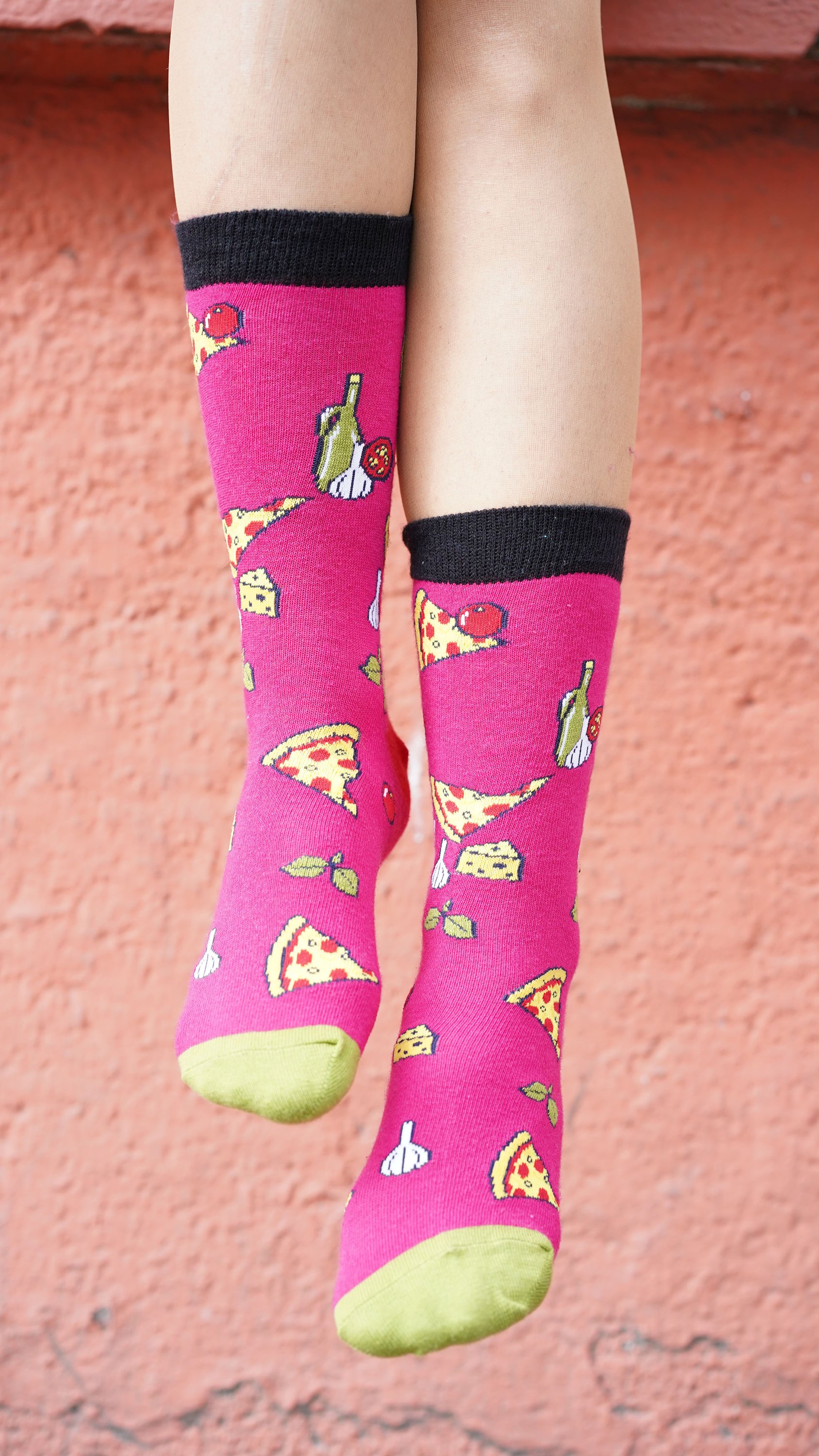 Colorful Women's Pizza Chef Socks featuring a fun pizza design, made from soft cotton for comfort.