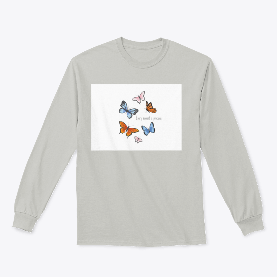 A vibrant sweatshirt featuring a colorful butterfly design, made from soft cotton fabric, showcasing a classic fit and midweight construction.