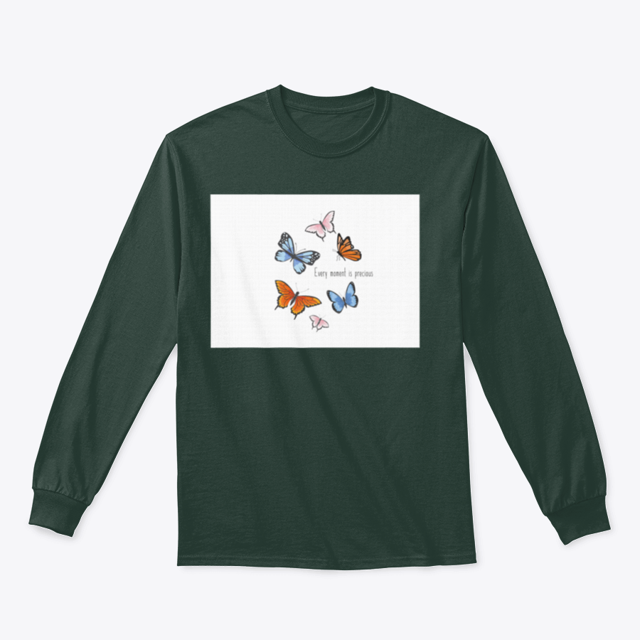 A vibrant sweatshirt featuring a colorful butterfly design, made from soft cotton fabric, showcasing a classic fit and midweight construction.