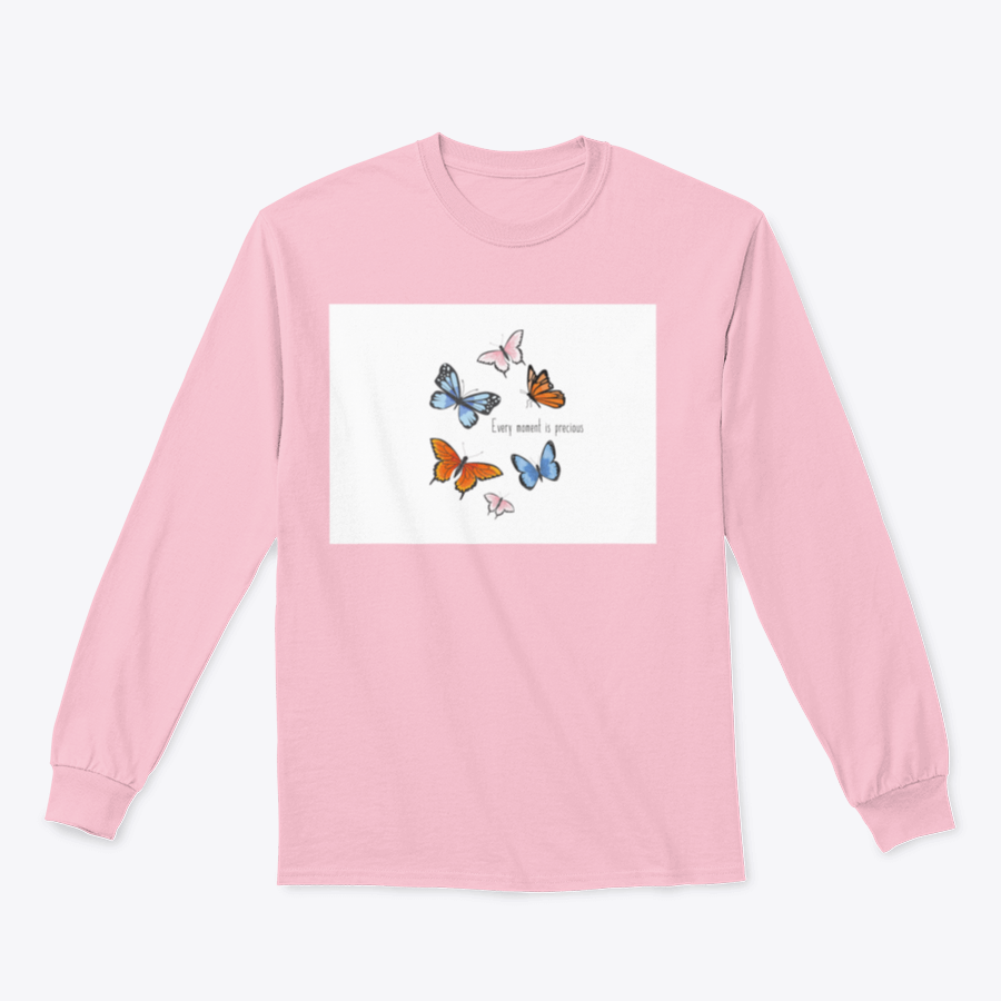A vibrant sweatshirt featuring a colorful butterfly design, made from soft cotton fabric, showcasing a classic fit and midweight construction.