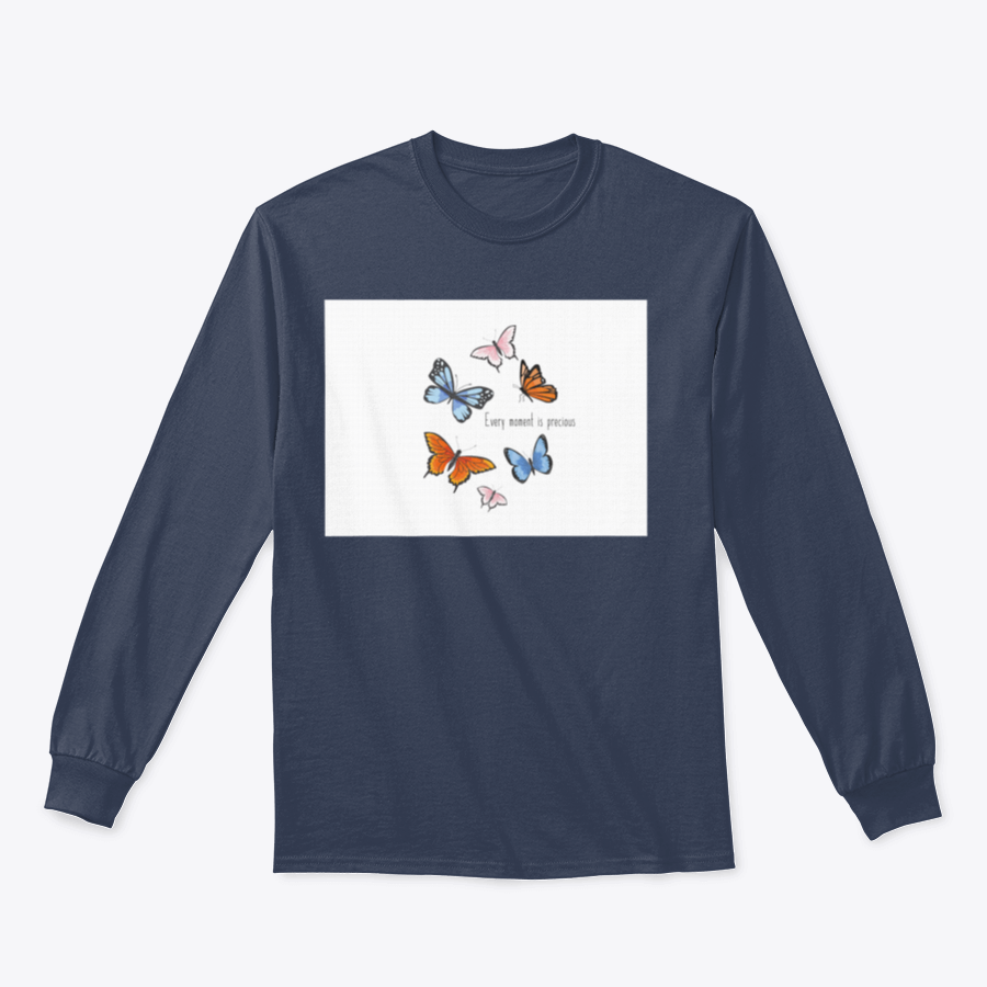 A vibrant sweatshirt featuring a colorful butterfly design, made from soft cotton fabric, showcasing a classic fit and midweight construction.