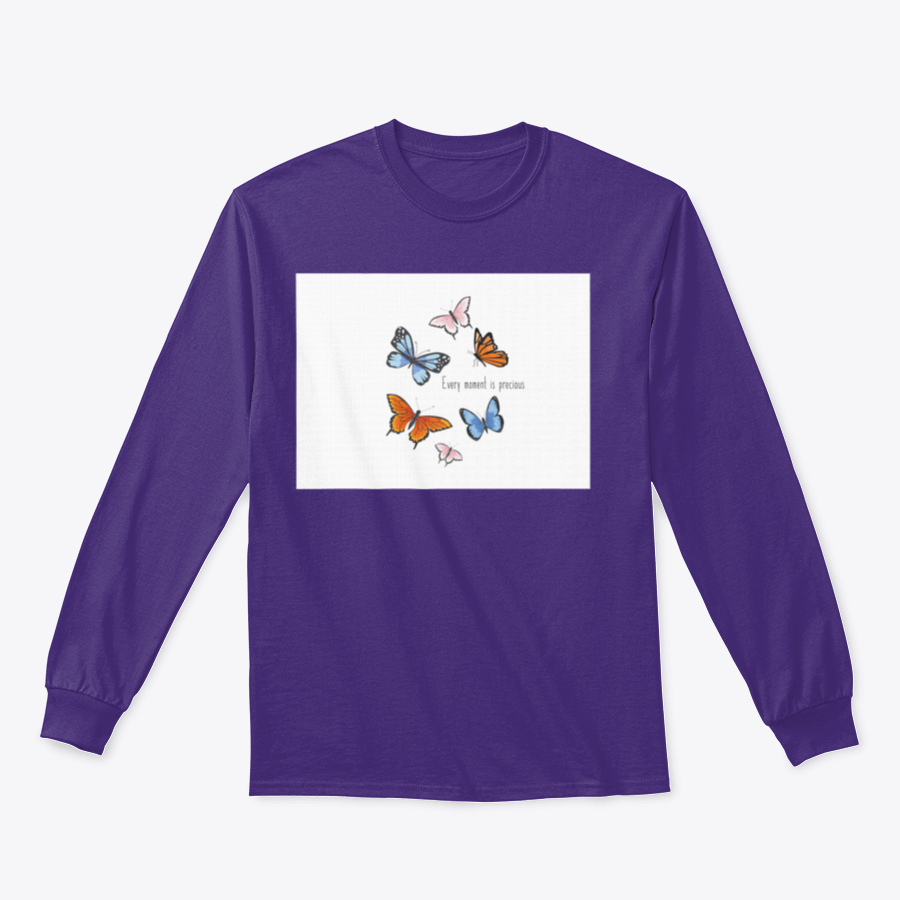 A vibrant sweatshirt featuring a colorful butterfly design, made from soft cotton fabric, showcasing a classic fit and midweight construction.