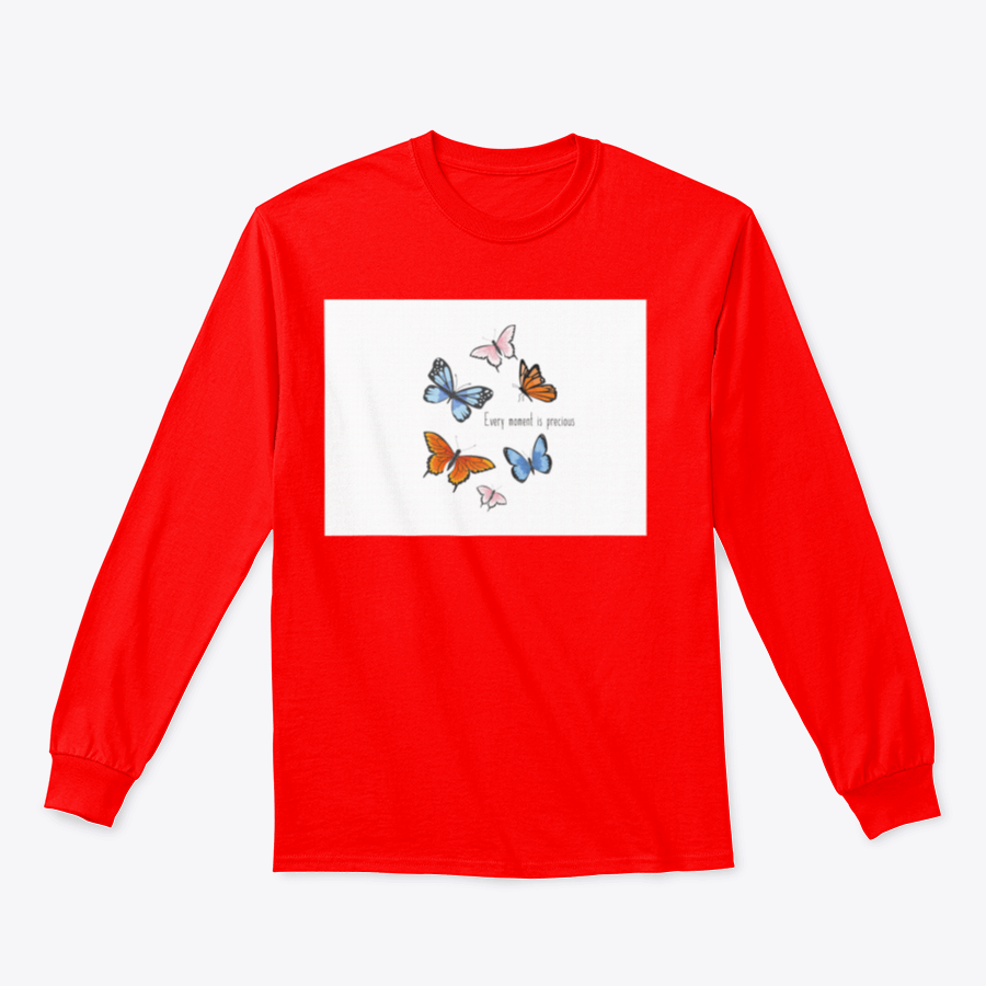 A vibrant sweatshirt featuring a colorful butterfly design, made from soft cotton fabric, showcasing a classic fit and midweight construction.