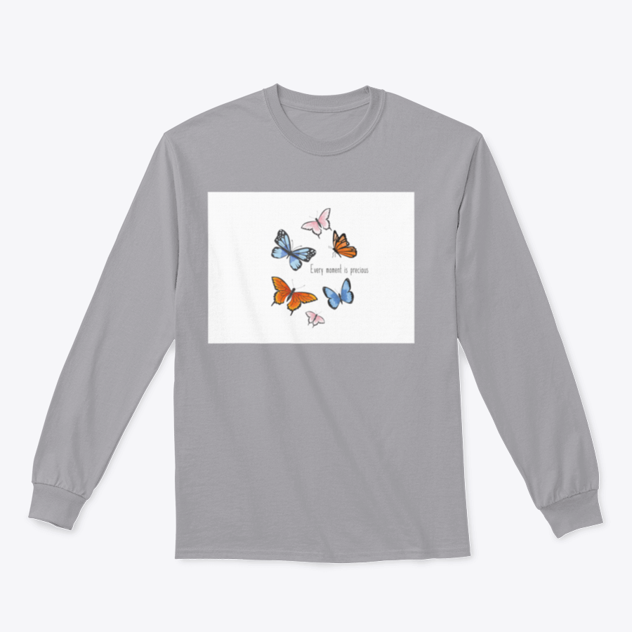 A vibrant sweatshirt featuring a colorful butterfly design, made from soft cotton fabric, showcasing a classic fit and midweight construction.